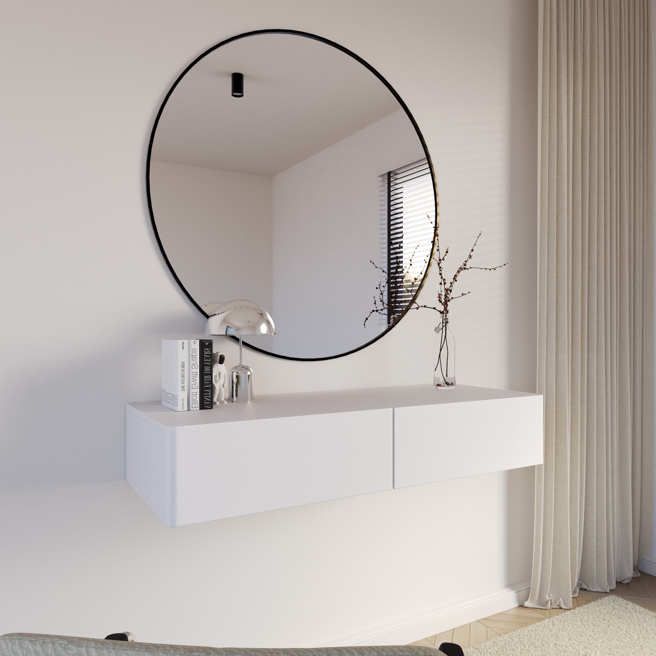 Hängender Schminktisch Olio mit zwei Schubladen, 110 cm, weiß