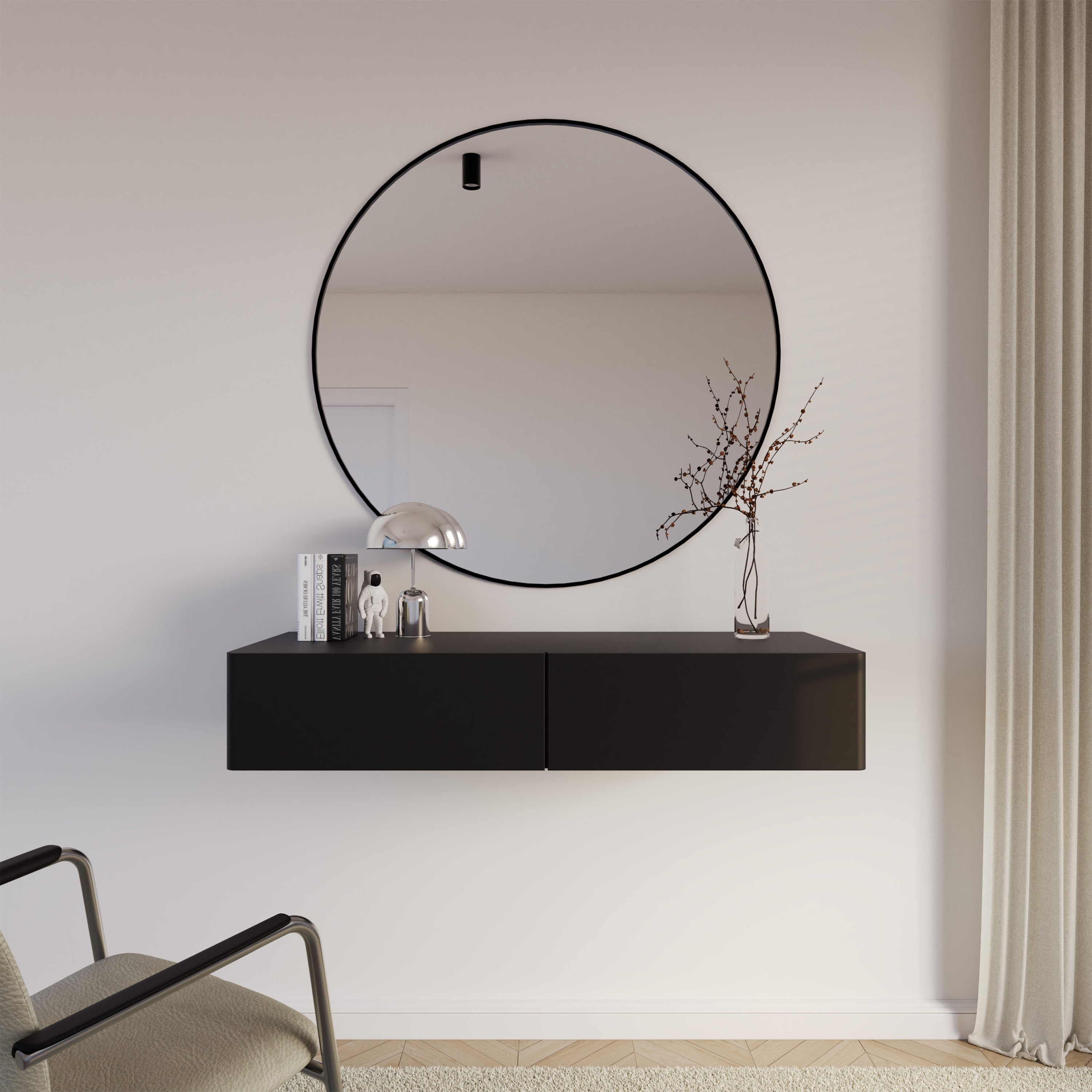Hängender Schminktisch Olio mit zwei Schubladen, 110 cm, schwarz