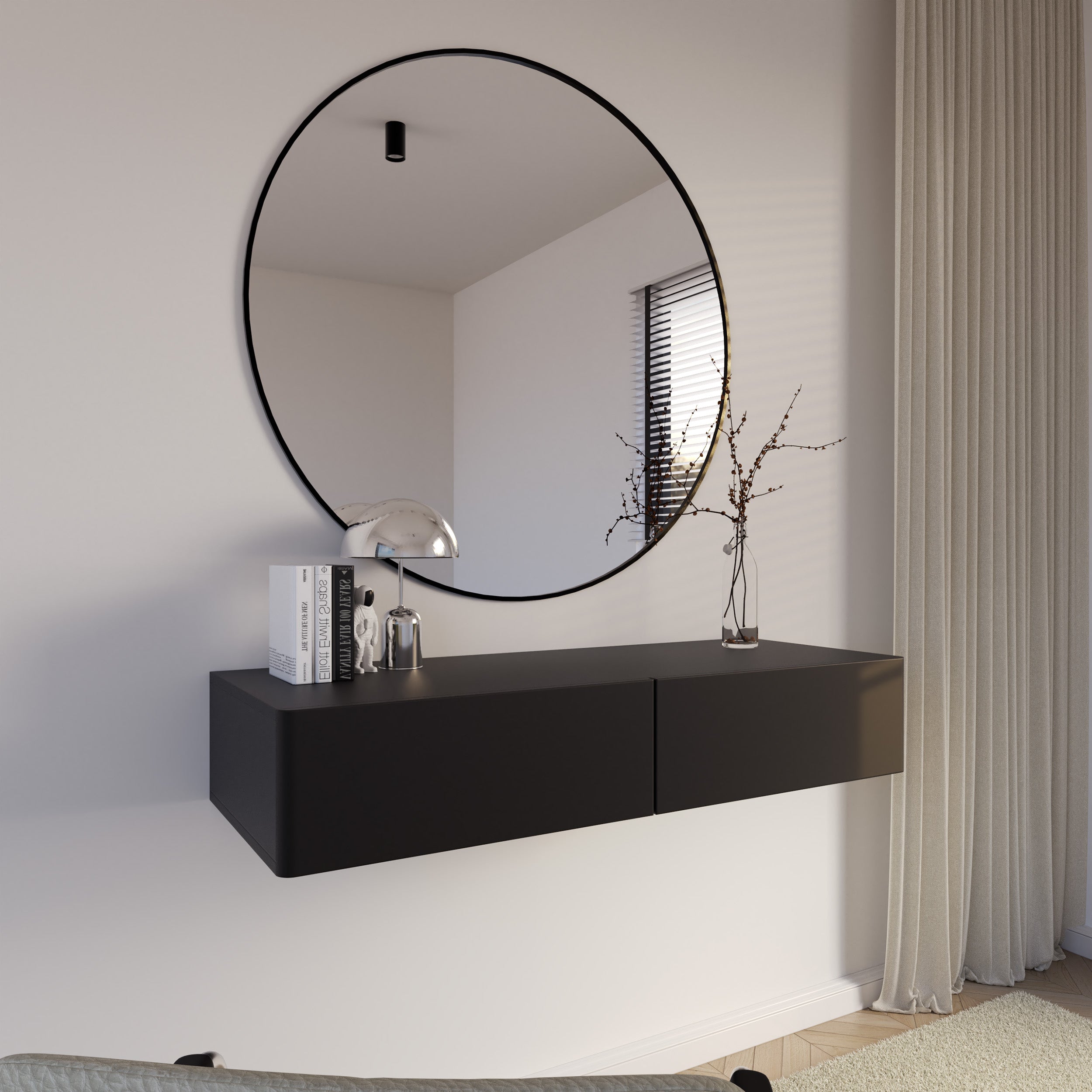 Hängender Schminktisch Olio mit zwei Schubladen, 110 cm, schwarz