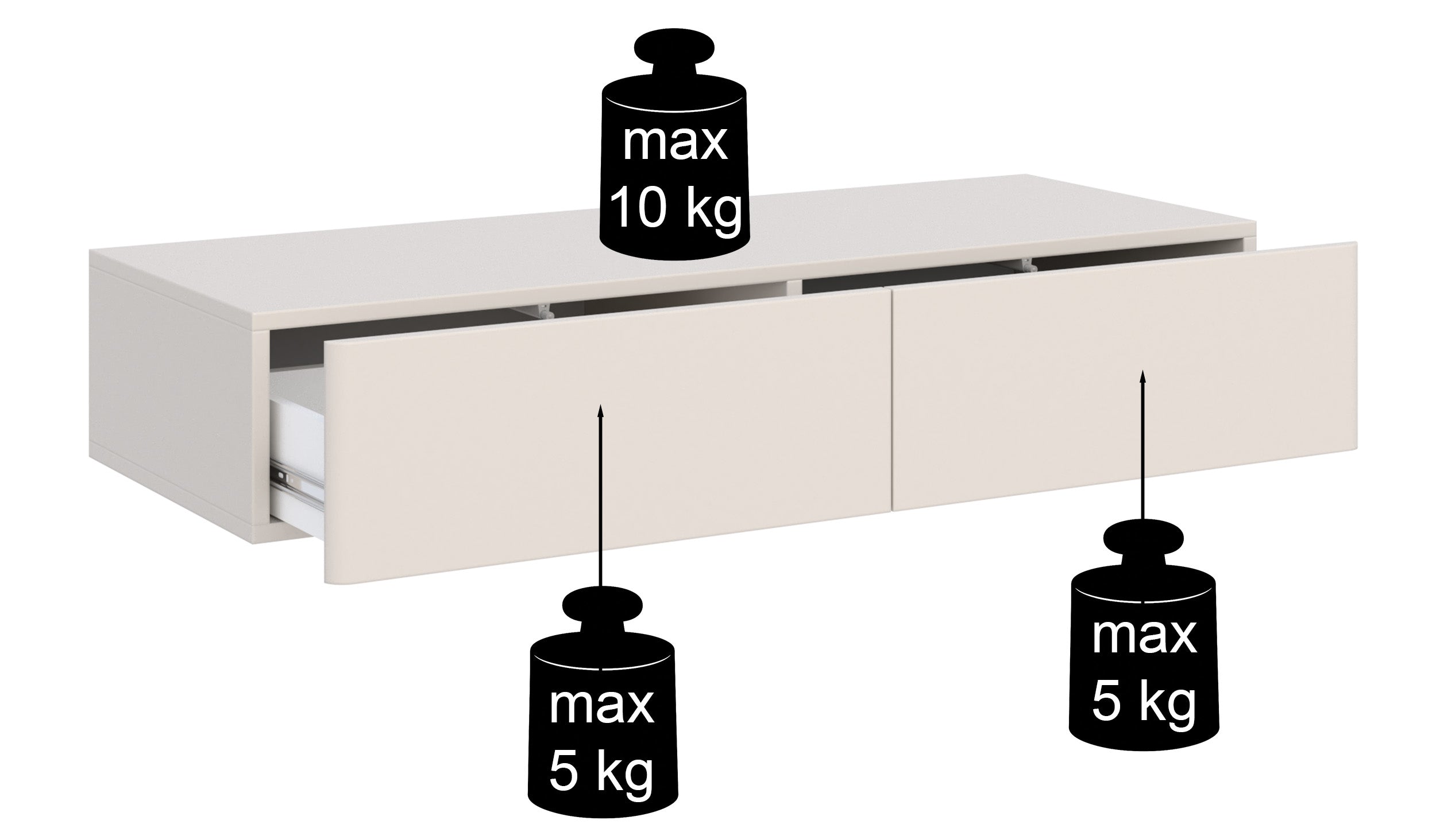 Hängender Schminktisch Olio mit zwei Schubladen, 110 cm, weiß