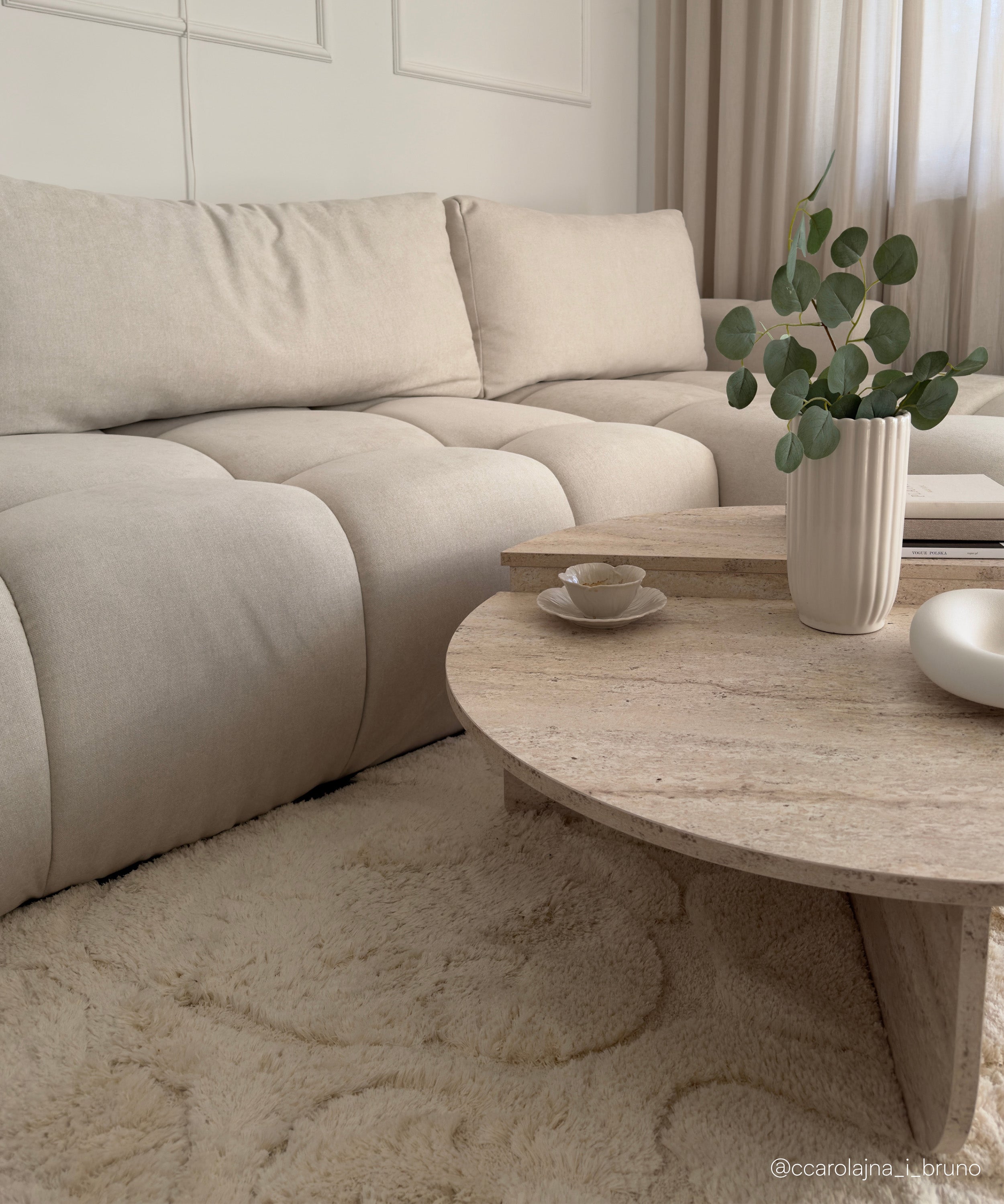Ecksofa mit Schlaffunktion Ombo, cremefarben, L-förmig, mit Stauraum, in leicht zu reinigendem Flechtstoff, rechtsseitig