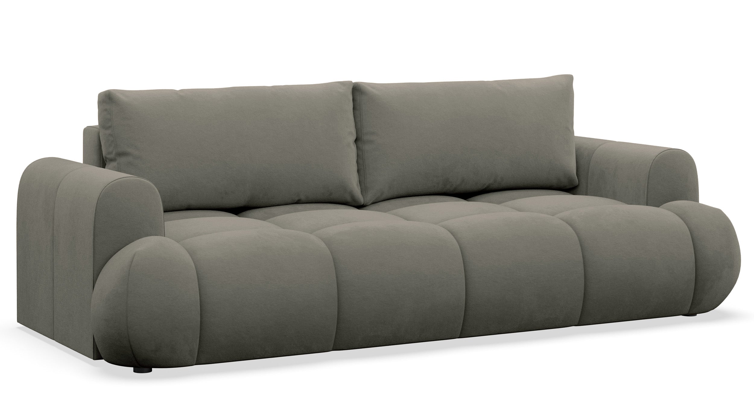 Dreisitziges ausklappbares Sofa Ombo Doce mit Stauraum, dunkelbeige, wasserabweisender Samt