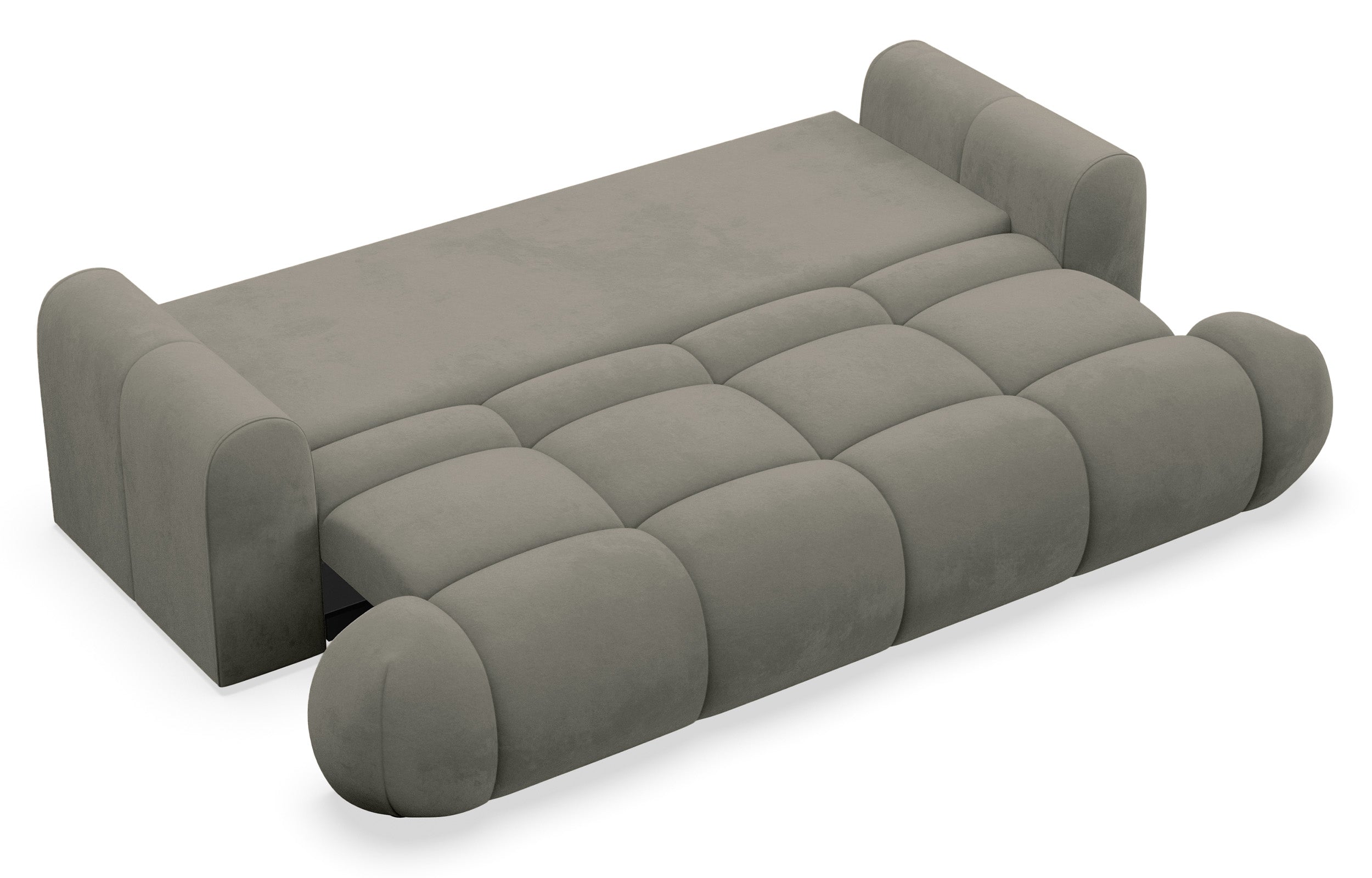 Dreisitziges ausklappbares Sofa Ombo Doce mit Stauraum, dunkelbeige, wasserabweisender Samt