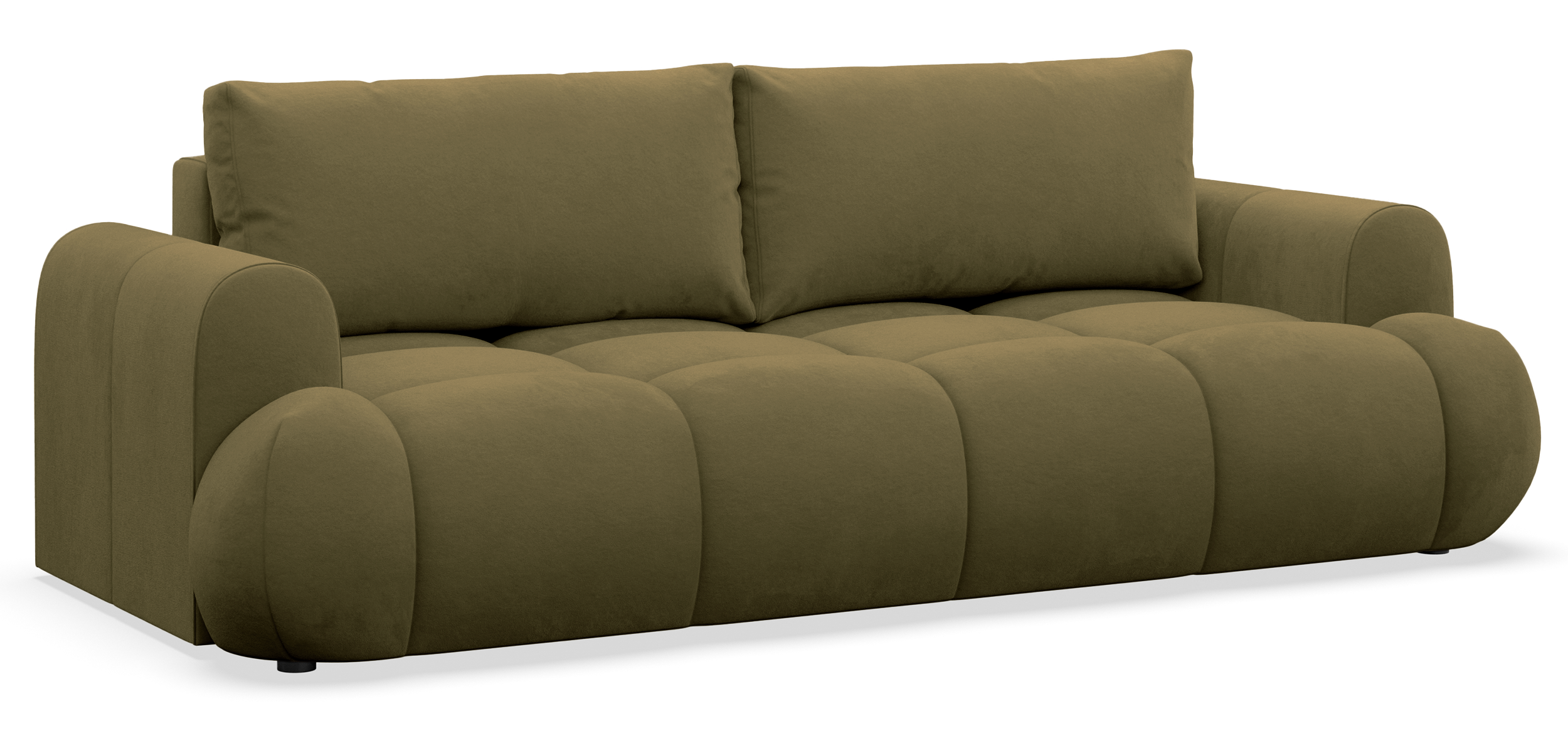 Dreisitziges ausklappbares Sofa Ombo Doce mit Stauraum, olivfarbener Velours, wasserabweisend