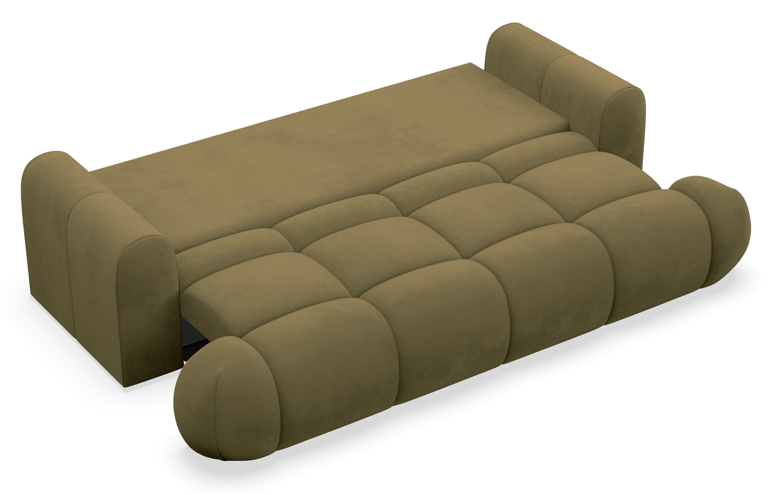Dreisitziges ausklappbares Sofa Ombo Doce mit Stauraum, olivfarbener Velours, wasserabweisend