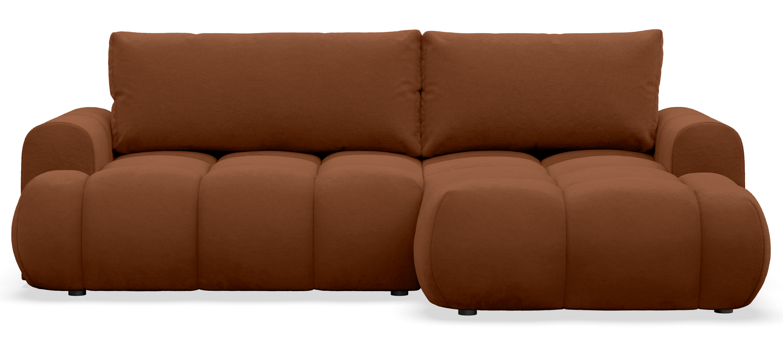 Ecksofa mit Schlaffunktion Ombo Mini, L-förmig, rechtsseitig, mit Stauraum, kupferfarbener, wasserabweisender Samtstoff