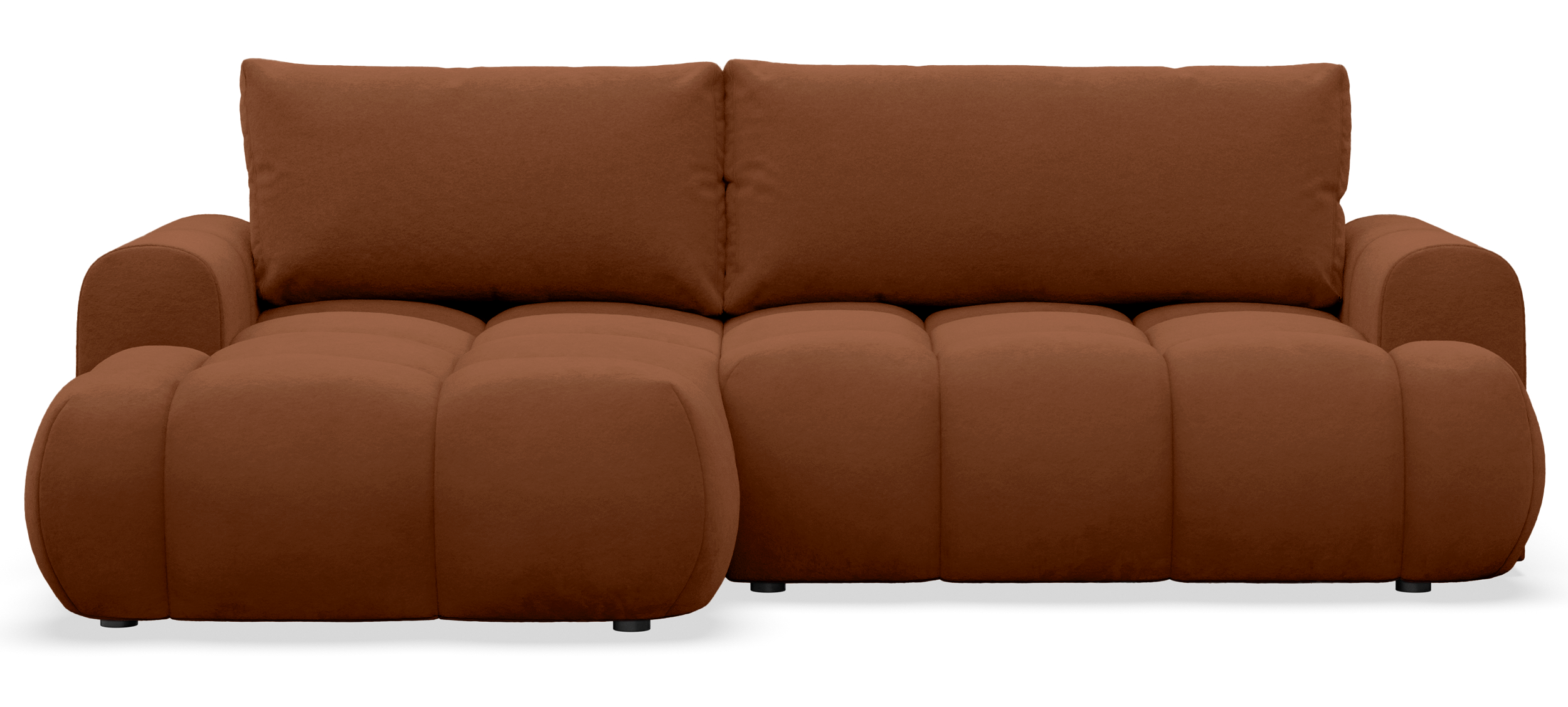 Ecksofa mit Schlaffunktion Ombo Mini, L-förmig, linksseitig, mit Stauraum, kupferfarbener, hydrophober Samt