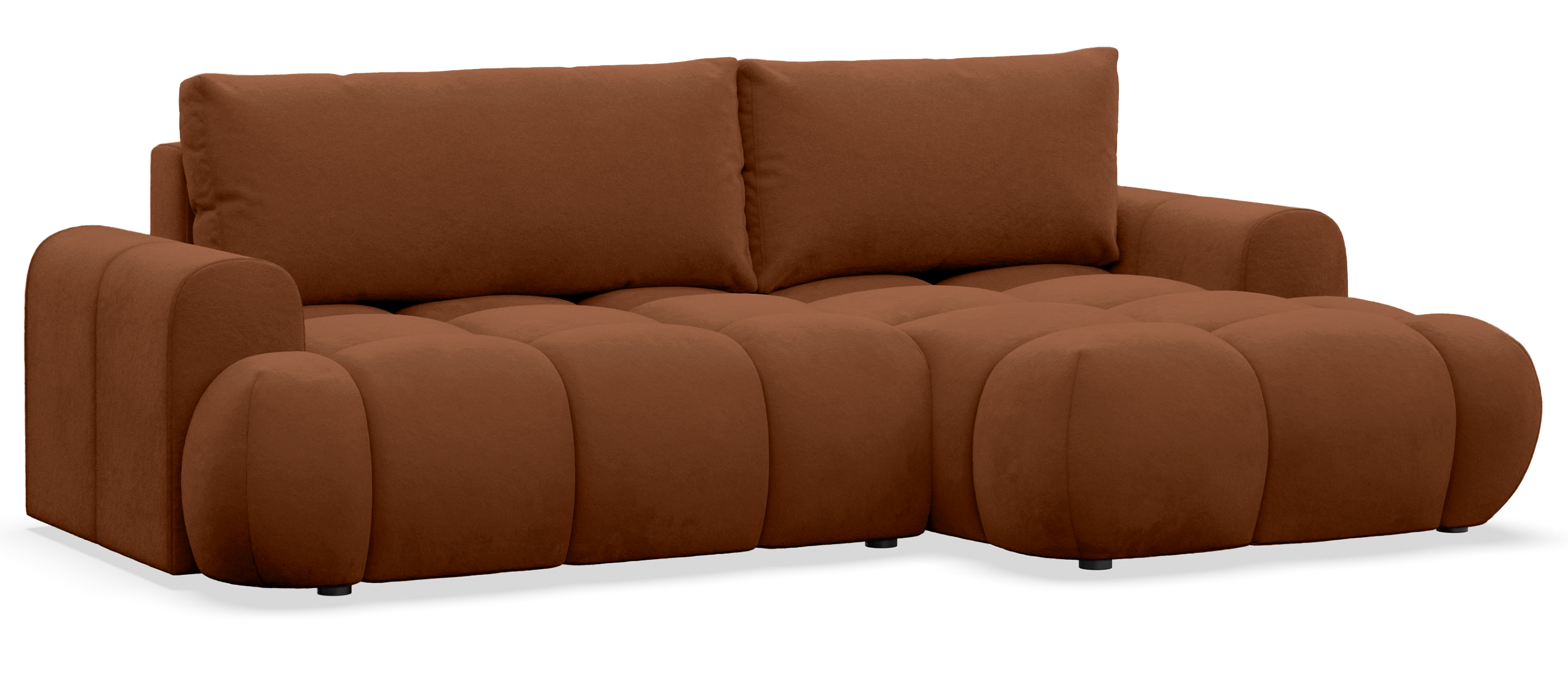 Ecksofa mit Schlaffunktion Ombo Mini, L-förmig, rechtsseitig, mit Stauraum, kupferfarbener, wasserabweisender Samtstoff