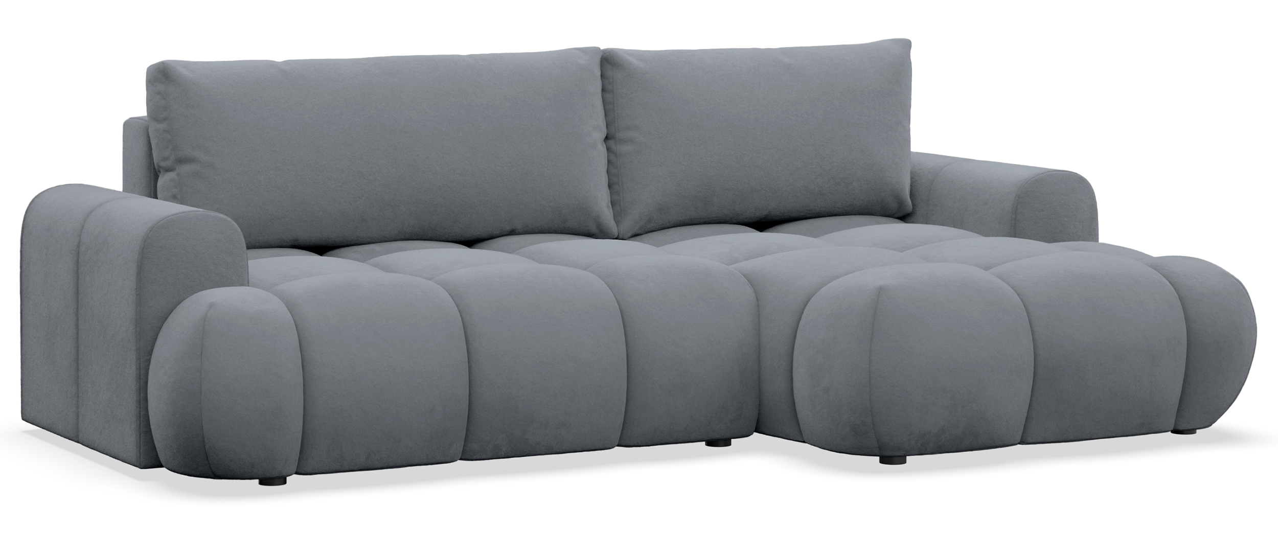 Ecksofa mit Schlaffunktion Ombo Mini, L-förmig, rechtsseitig, mit Stauraum, grauer wasserabweisender Samt