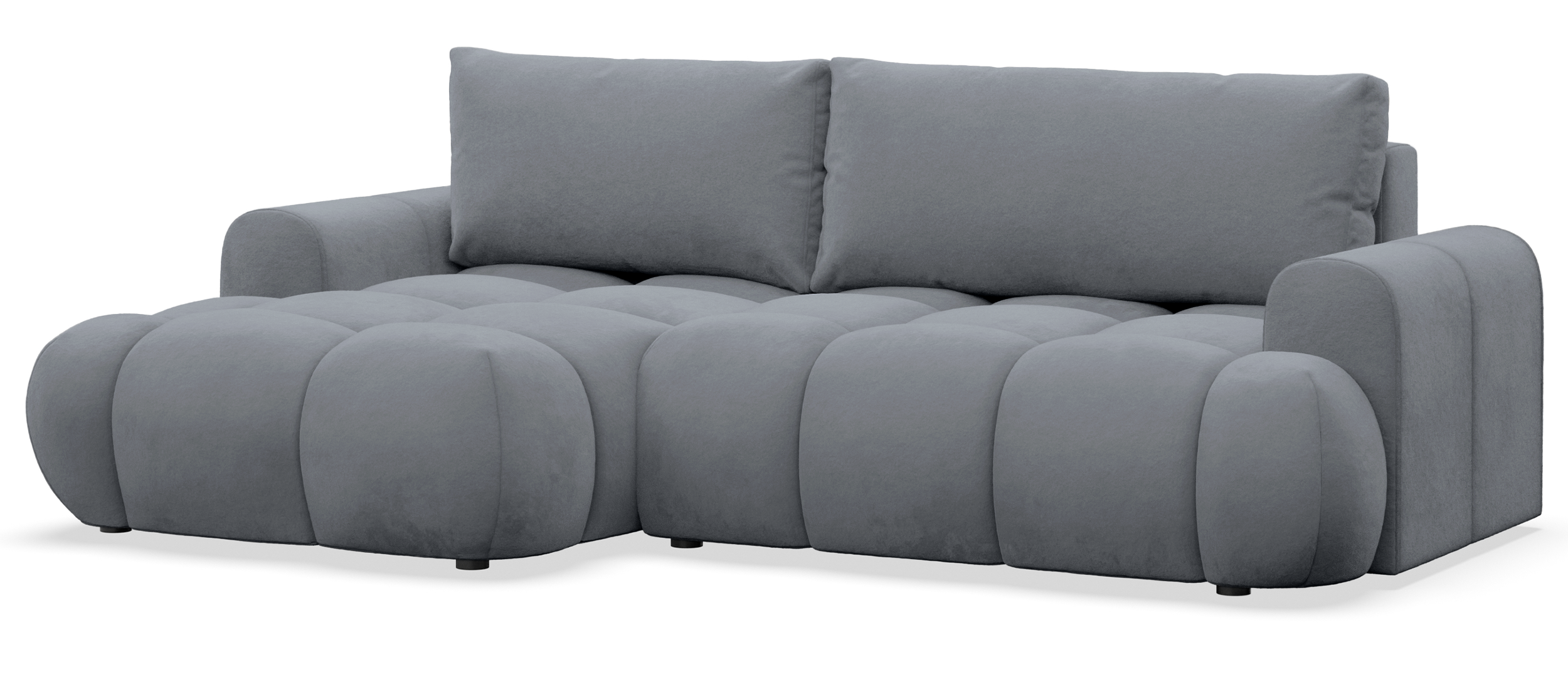 Ecksofa mit Schlafunktion Ombo Mini, L-förmig, linksseitig, mit Stauraum, grauer hydrophober Samt