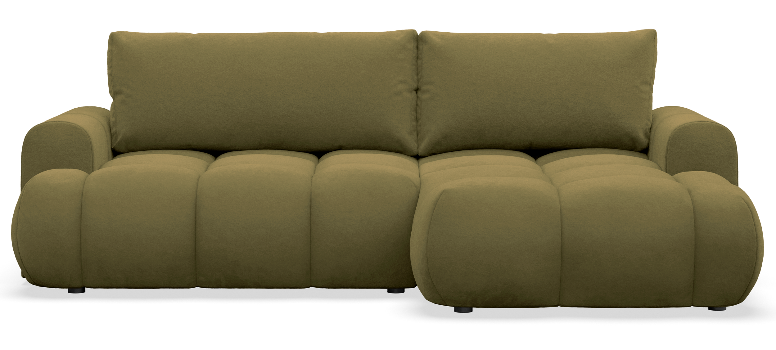 Ecksofa mit Schlaffunktion Ombo Mini, L-förmig, rechtsseitig, mit Stauraum, olivgrüner, hydrophober Samt