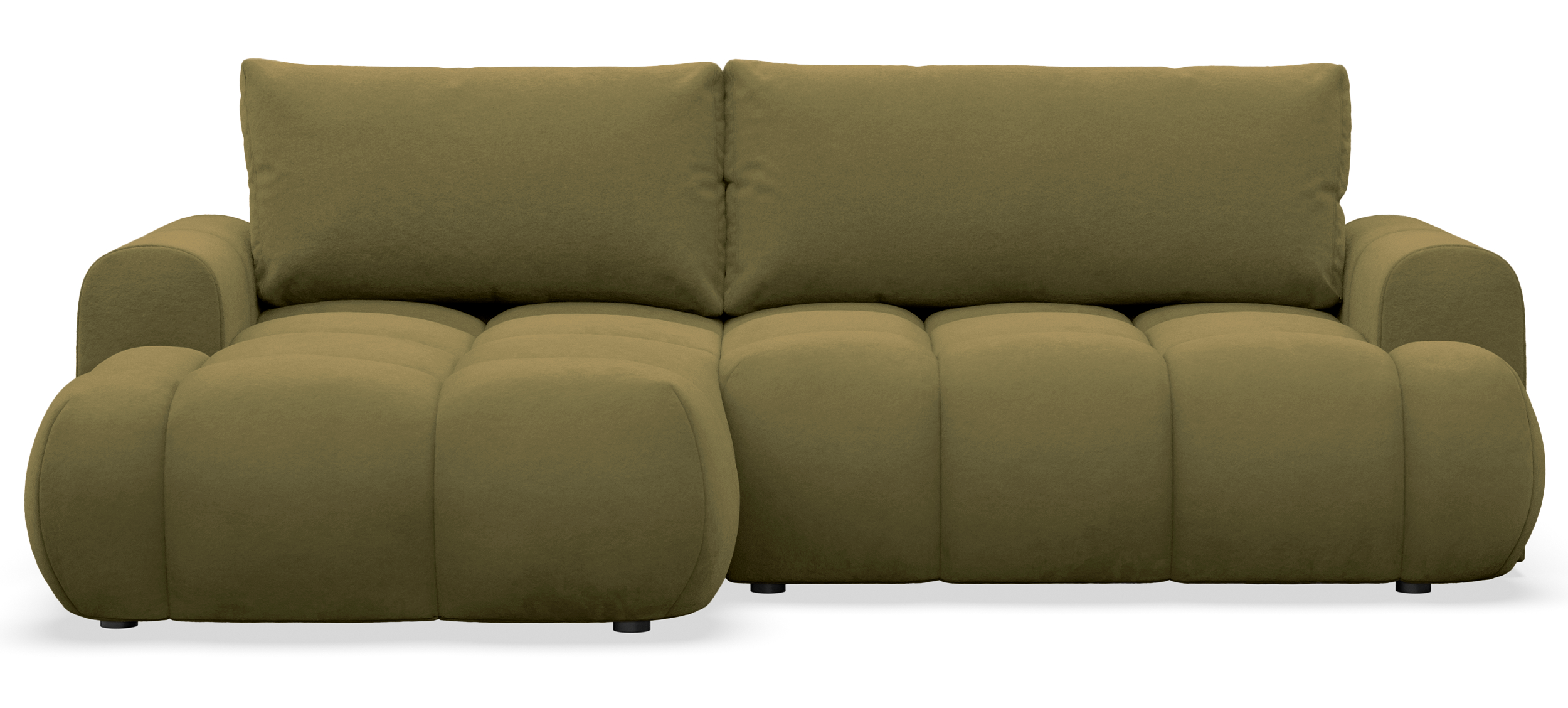Ecksofa mit Schlafunktion Ombo Mini, L-förmig, linksseitig, mit Stauraum, olivgrüner, wasserabweisender Samtstoff
