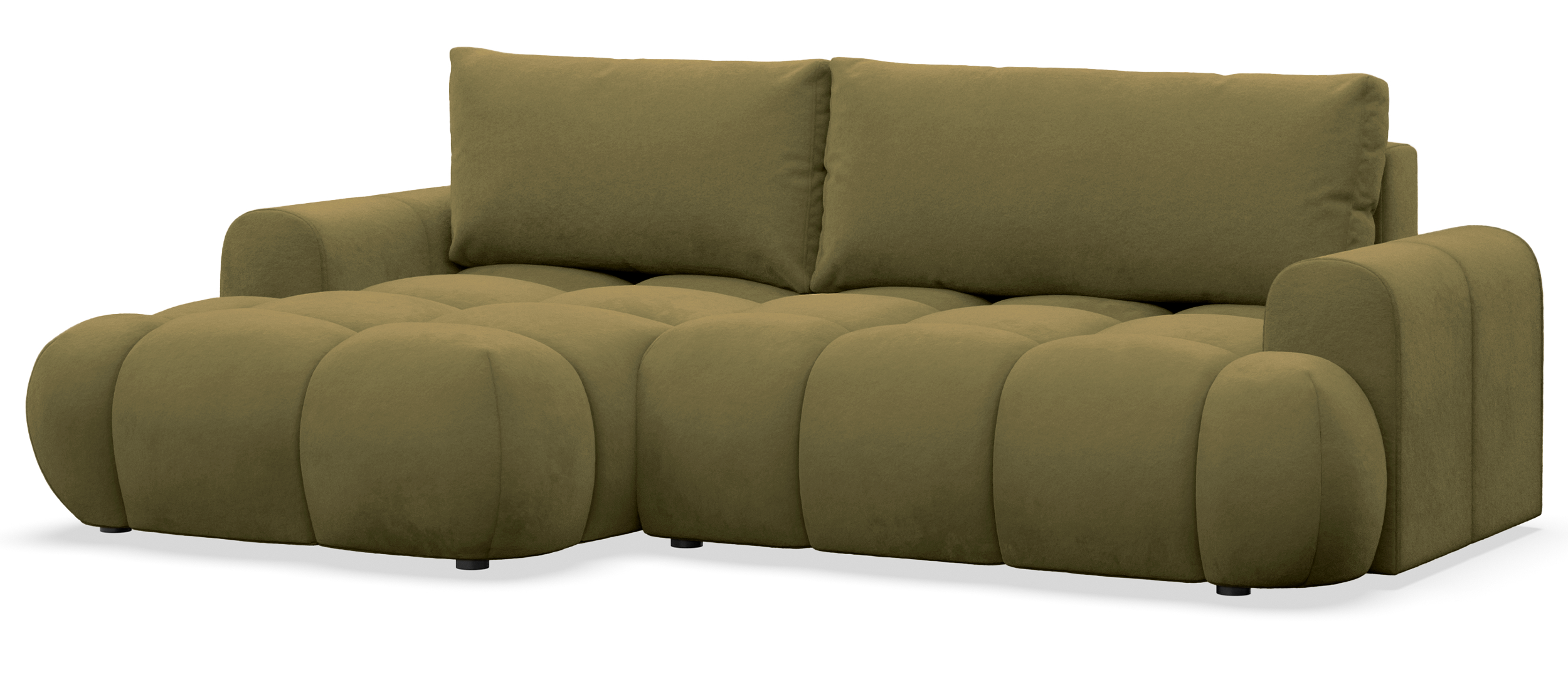 Ecksofa mit Schlafunktion Ombo Mini, L-förmig, linksseitig, mit Stauraum, olivgrüner, wasserabweisender Samtstoff