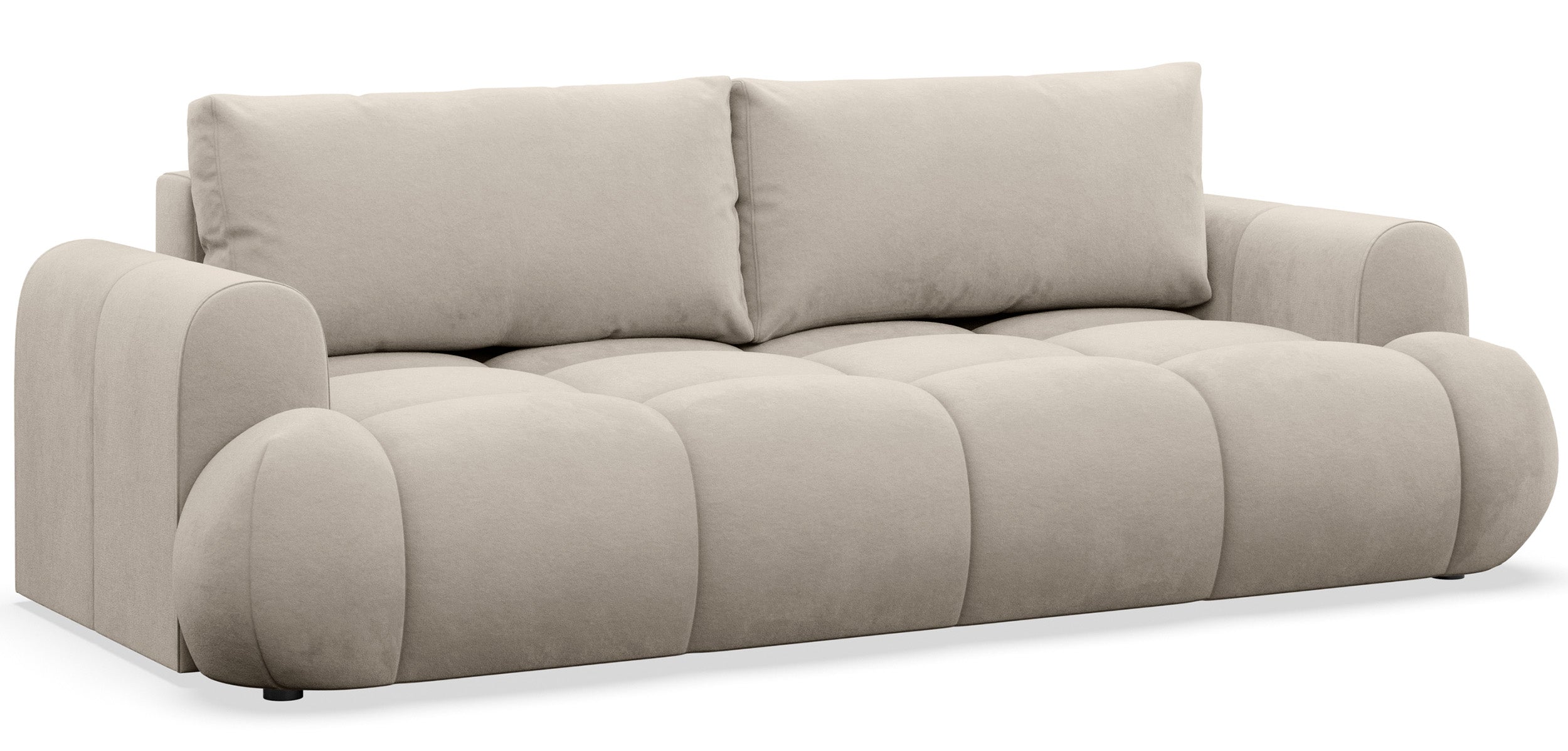 Dreisitziges ausklappbares Sofa Ombo Doce mit Stauraum, beige, wasserabweisender Samtstoff
