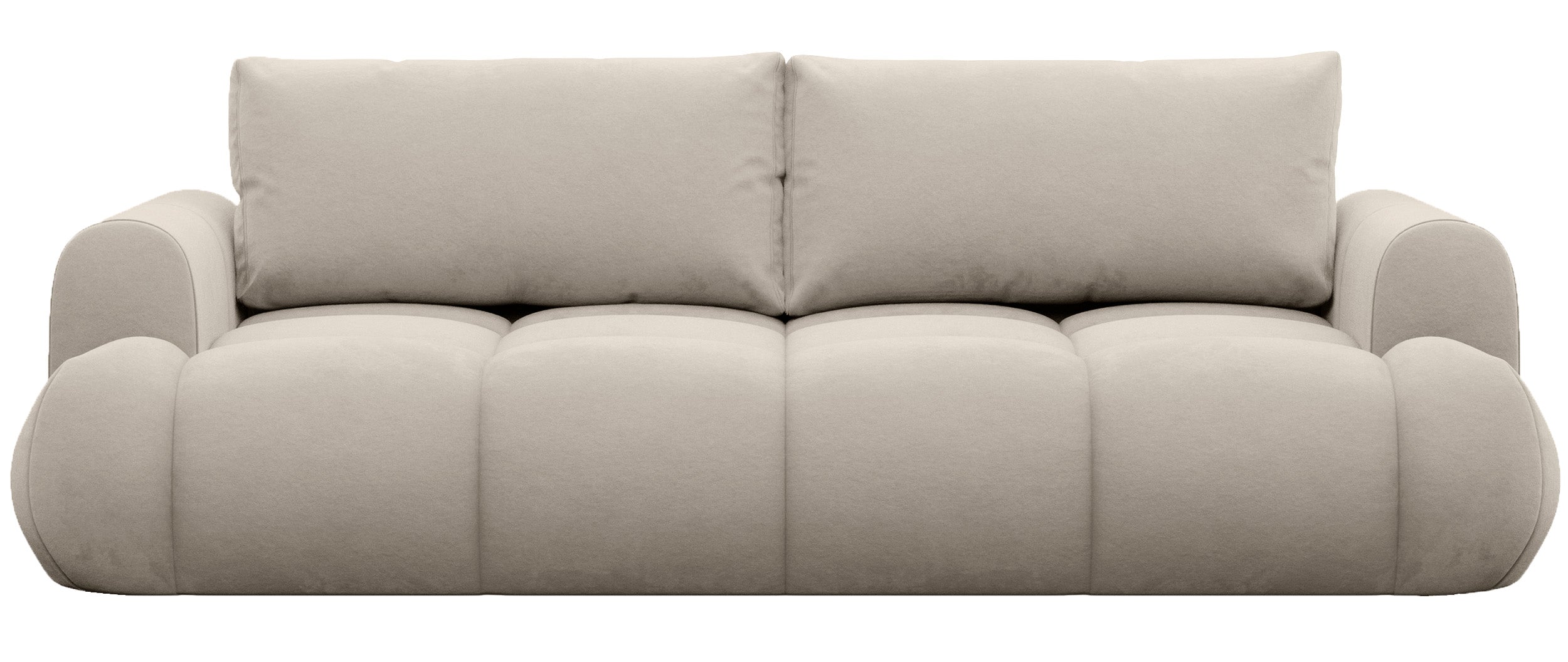 Dreisitziges ausklappbares Sofa Ombo Doce mit Stauraum, beige, wasserabweisender Samtstoff