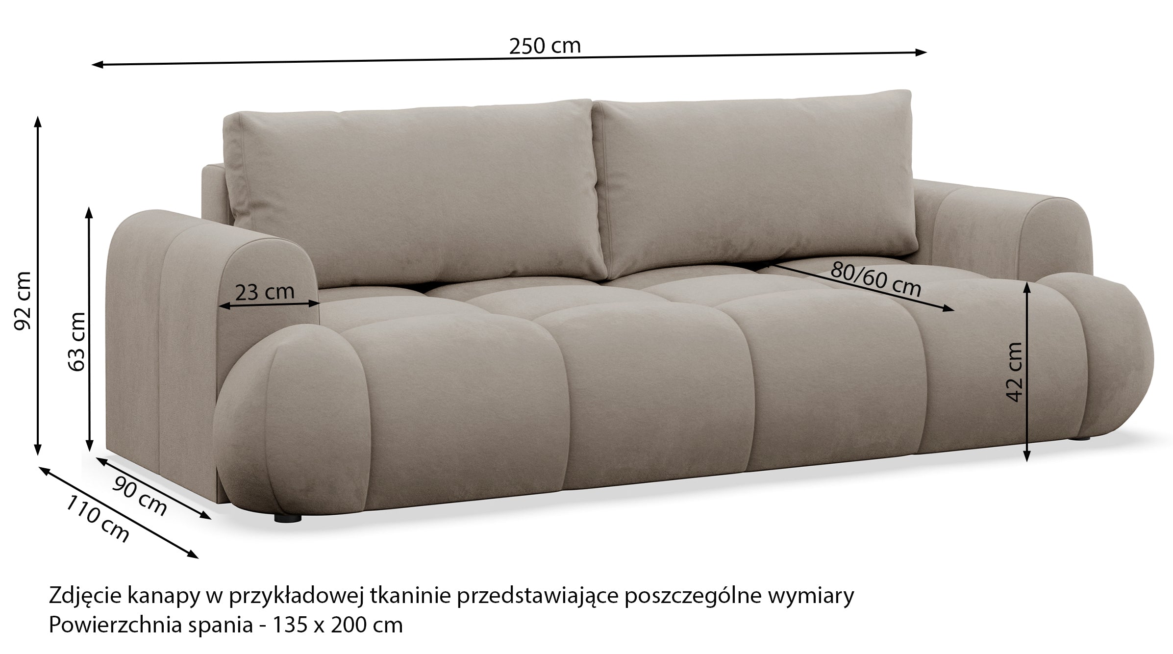 Dreisitziges ausklappbares Sofa Ombo Doce mit Stauraum, beige, wasserabweisender Samtstoff