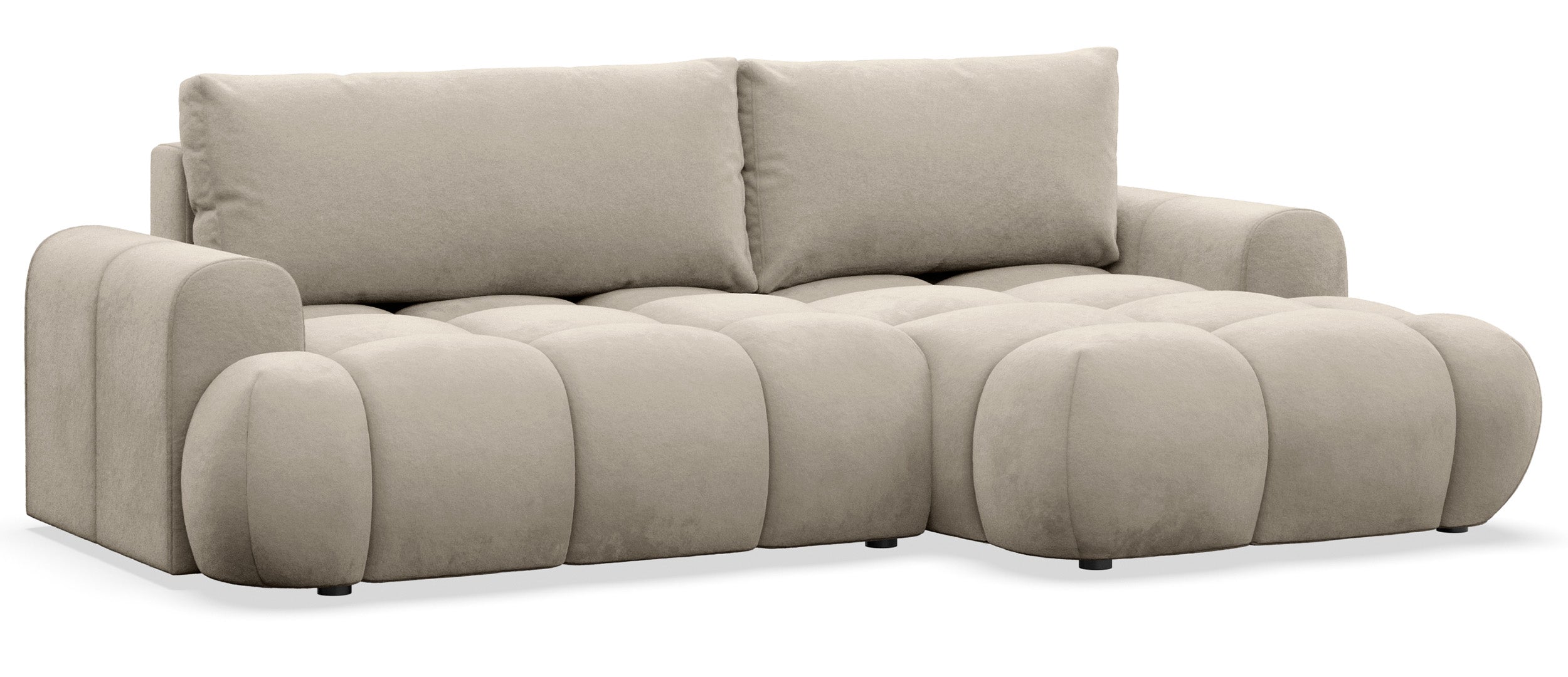 Ecksofa mit Schlaffunktion Ombo Mini, L-förmig, rechtsseitig, mit Stauraum, beige, hydrophober Samt