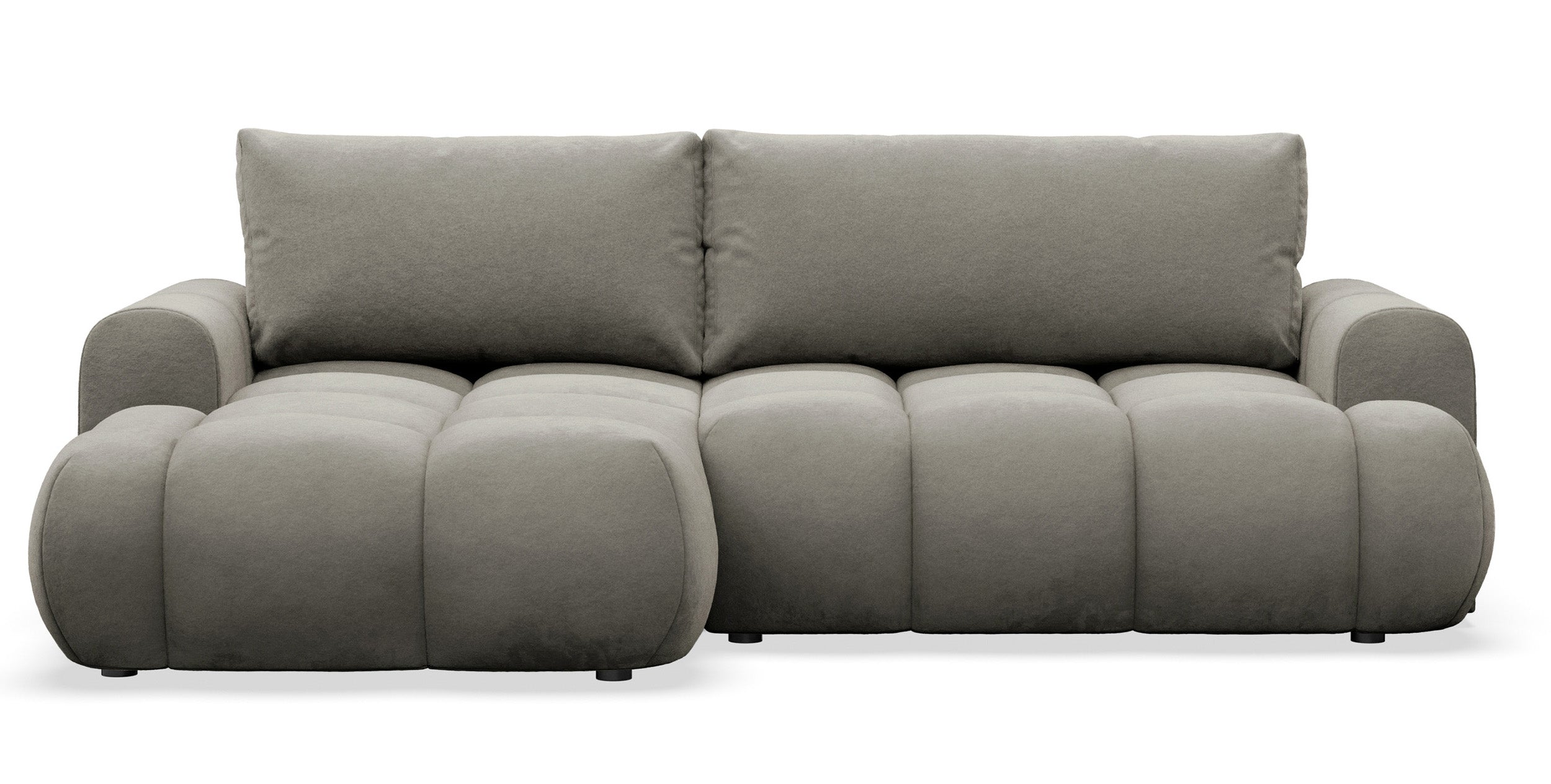 Ecksofa mit Schlaffunktion Ombo Mini, L-förmig, linksseitig, mit Stauraum, grau-brauner, hydrophober Samt