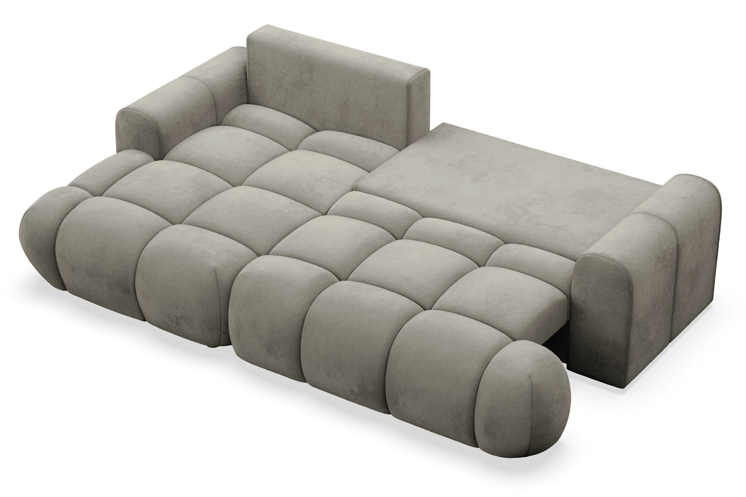 Ecksofa mit Schlaffunktion Ombo Mini, L-förmig, linksseitig, mit Stauraum, grau-brauner, hydrophober Samt