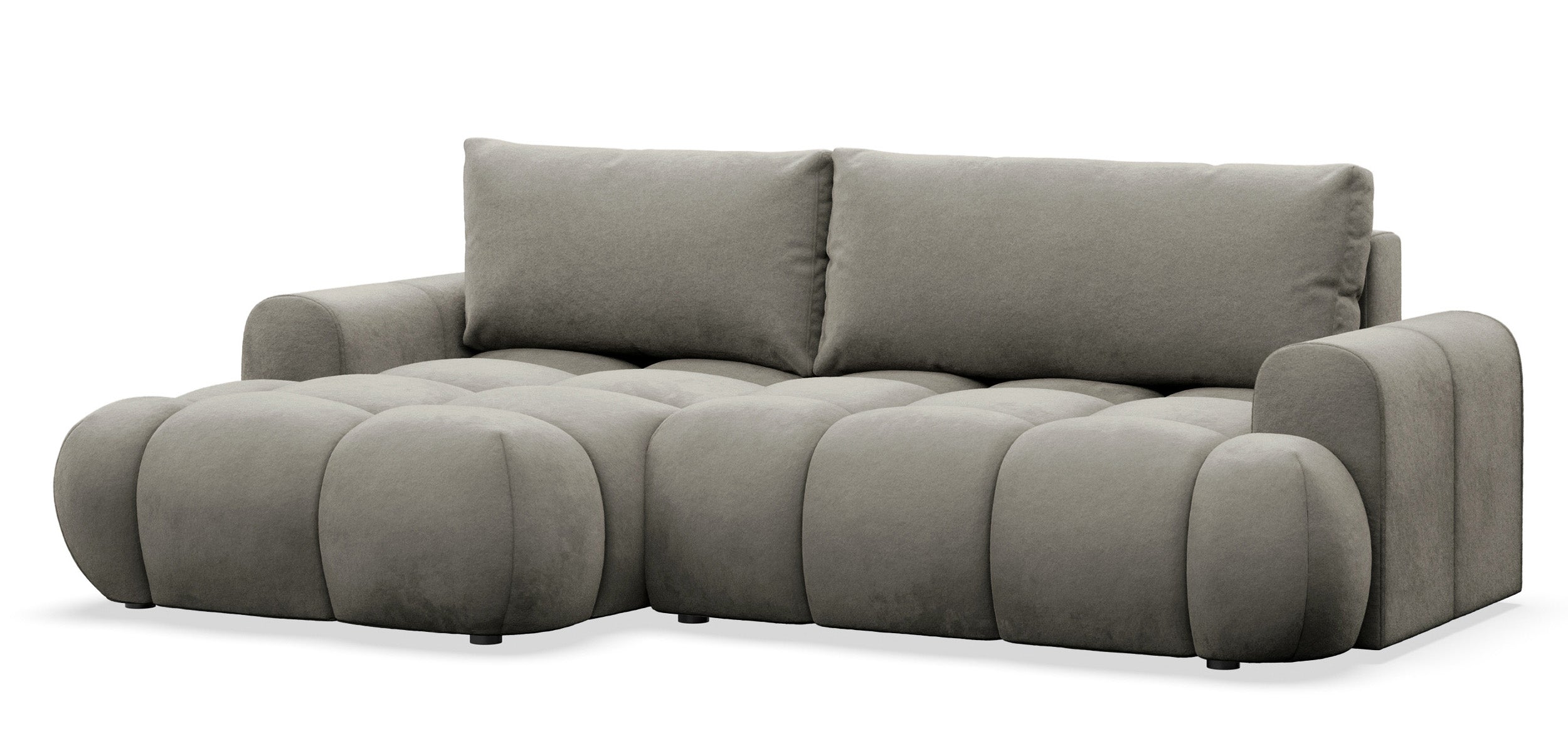 Ecksofa mit Schlaffunktion Ombo Mini, L-förmig, linksseitig, mit Stauraum, grau-brauner, hydrophober Samt