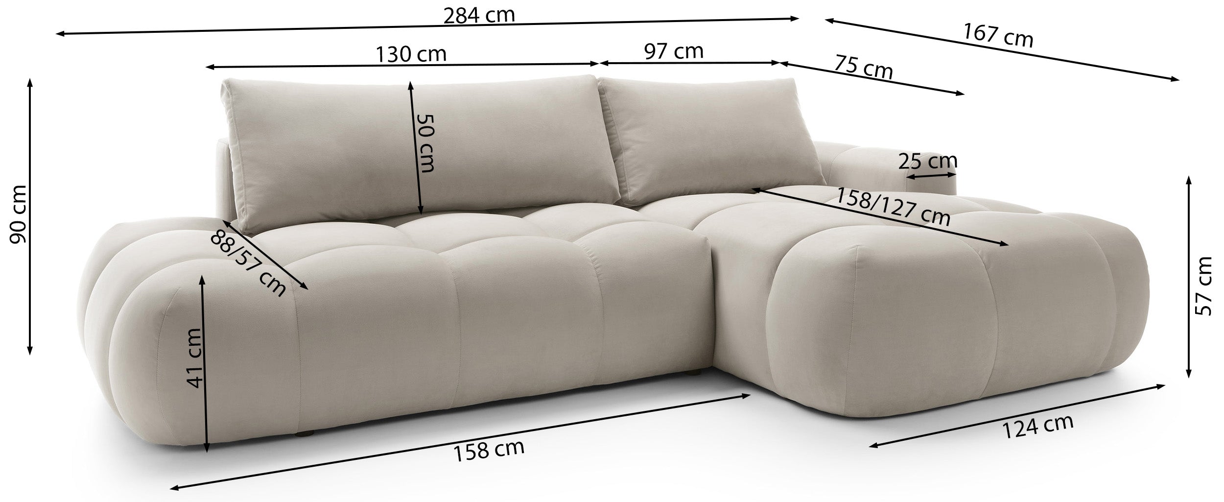 Ecksofa mit Schlaffunktion Ombo, L-förmig, mit Stauraum, kupferfarbener, hydrophober Samt, linksseitig