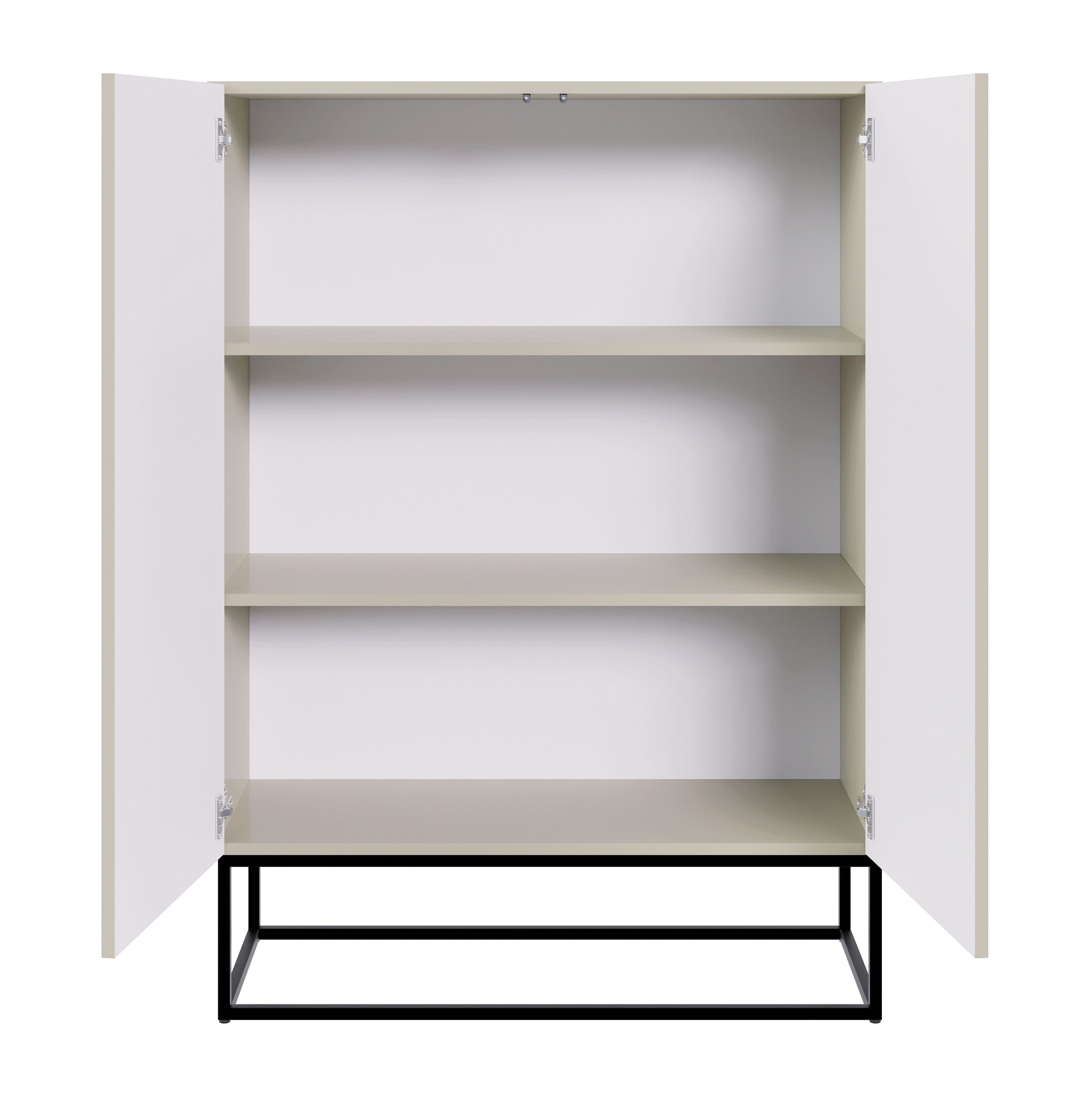 Zweiturige Kommode Veldio mit gefräster Front 90 cm Grau-Beige mit schwarzen Beinen