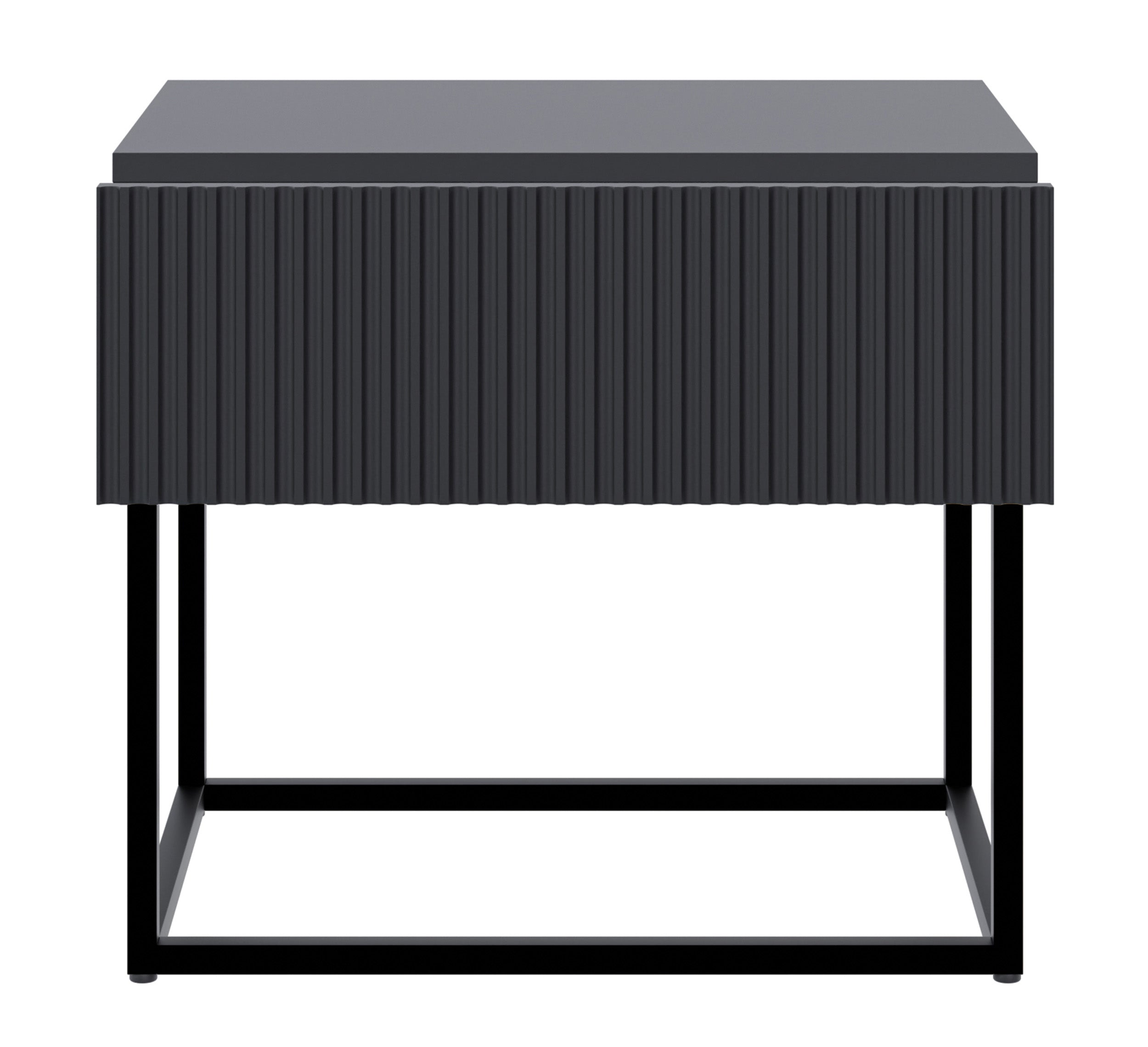 Nachttisch Veldio mit gefräster Front und Schublade 50 cm Schwarz mit schwarzen Beinen