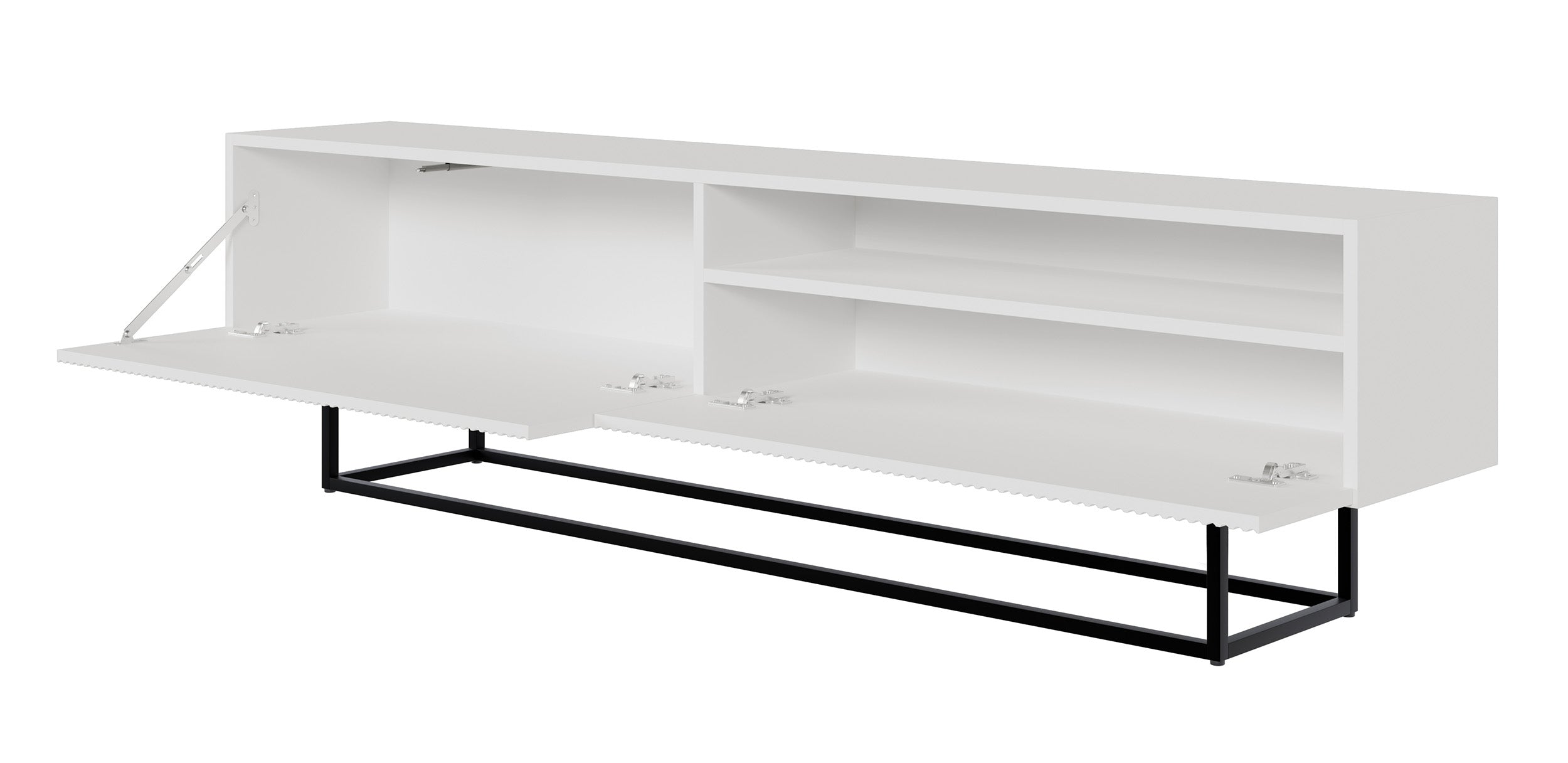 TV-Schrank Veldio mit gefräster Front und Nische, 175 cm, Weiß mit schwarzen Beinen