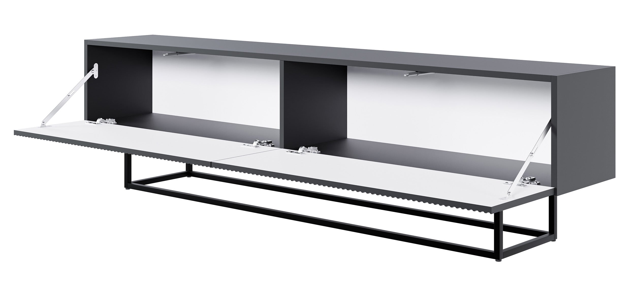 TV-Schrank Veldio mit gefräster Front 175 cm Schwarz mit schwarzen Beinen