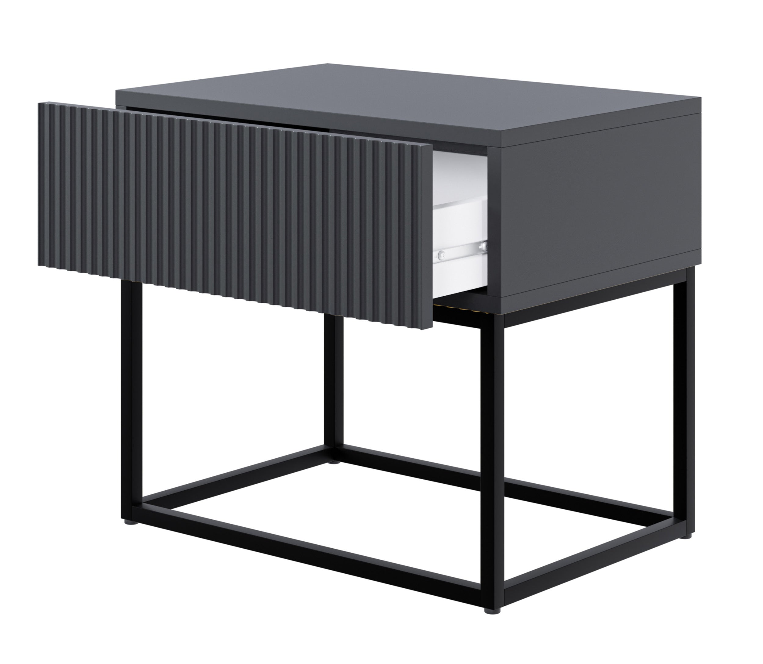 Nachttisch Veldio mit gefräster Front und Schublade 50 cm Schwarz mit schwarzen Beinen
