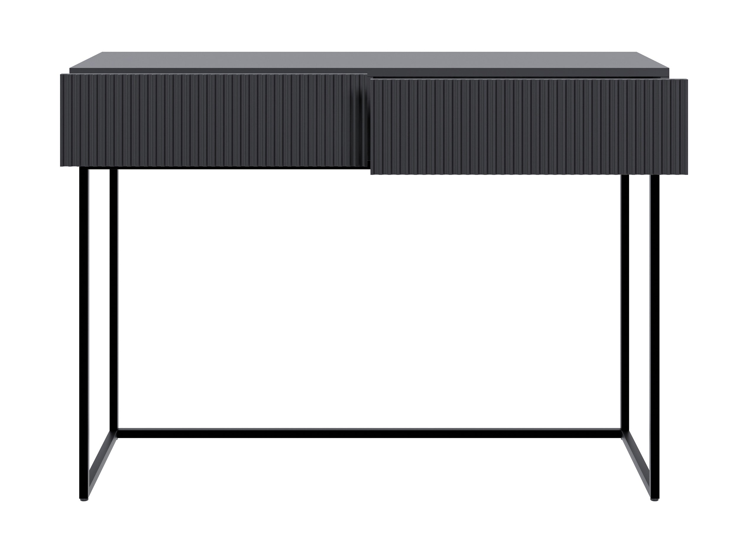 Toilettentisch Veldio mit gefräster Front und zwei Schubladen, 110 cm, Schwarz mit schwarzen Beinen