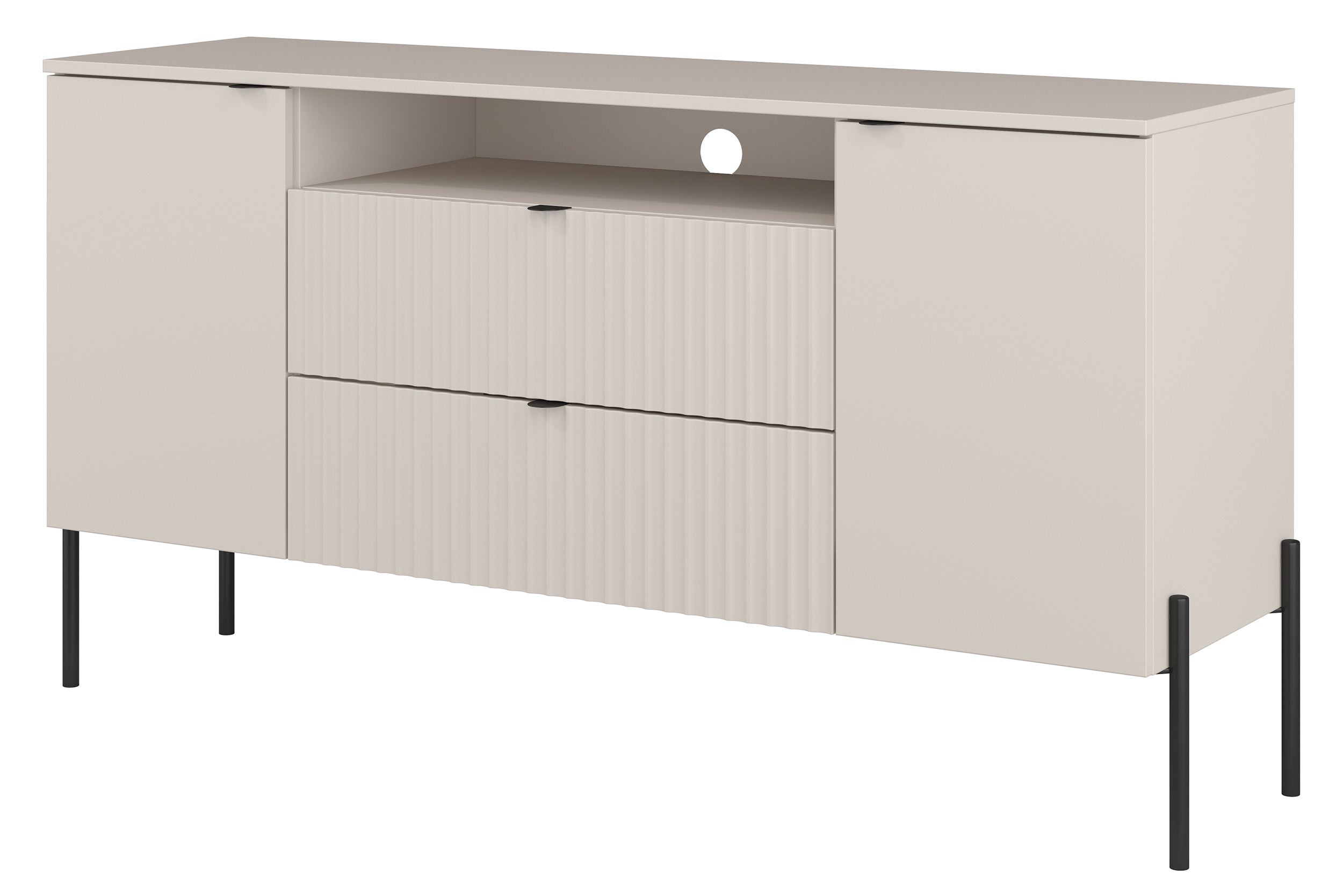 Zweitrüriger Ore-Kommode mit zwei Schubladen, 140 cm, Kaschmirfarben mit geriffelter Front