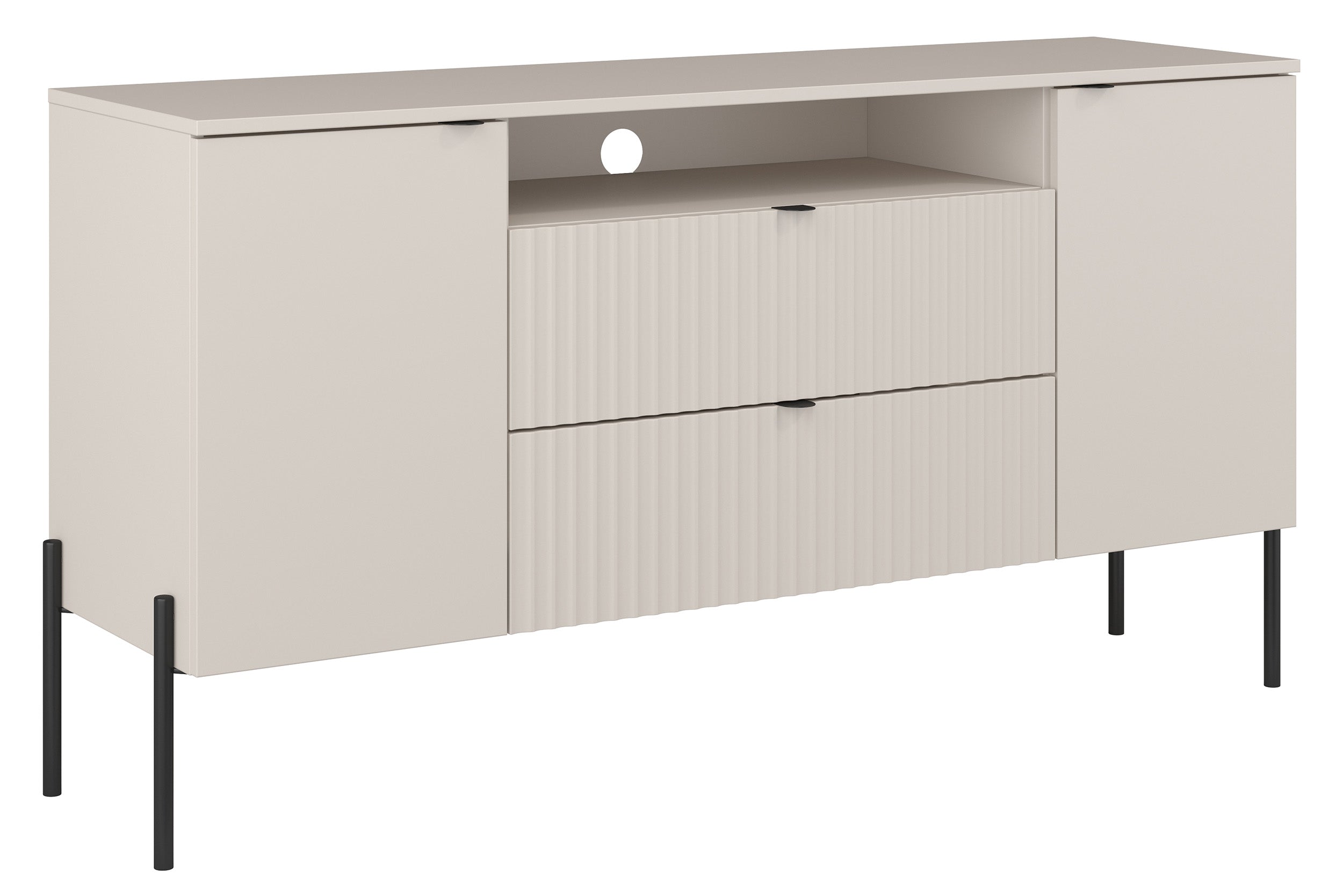 Zweitrüriger Ore-Kommode mit zwei Schubladen, 140 cm, Kaschmirfarben mit geriffelter Front