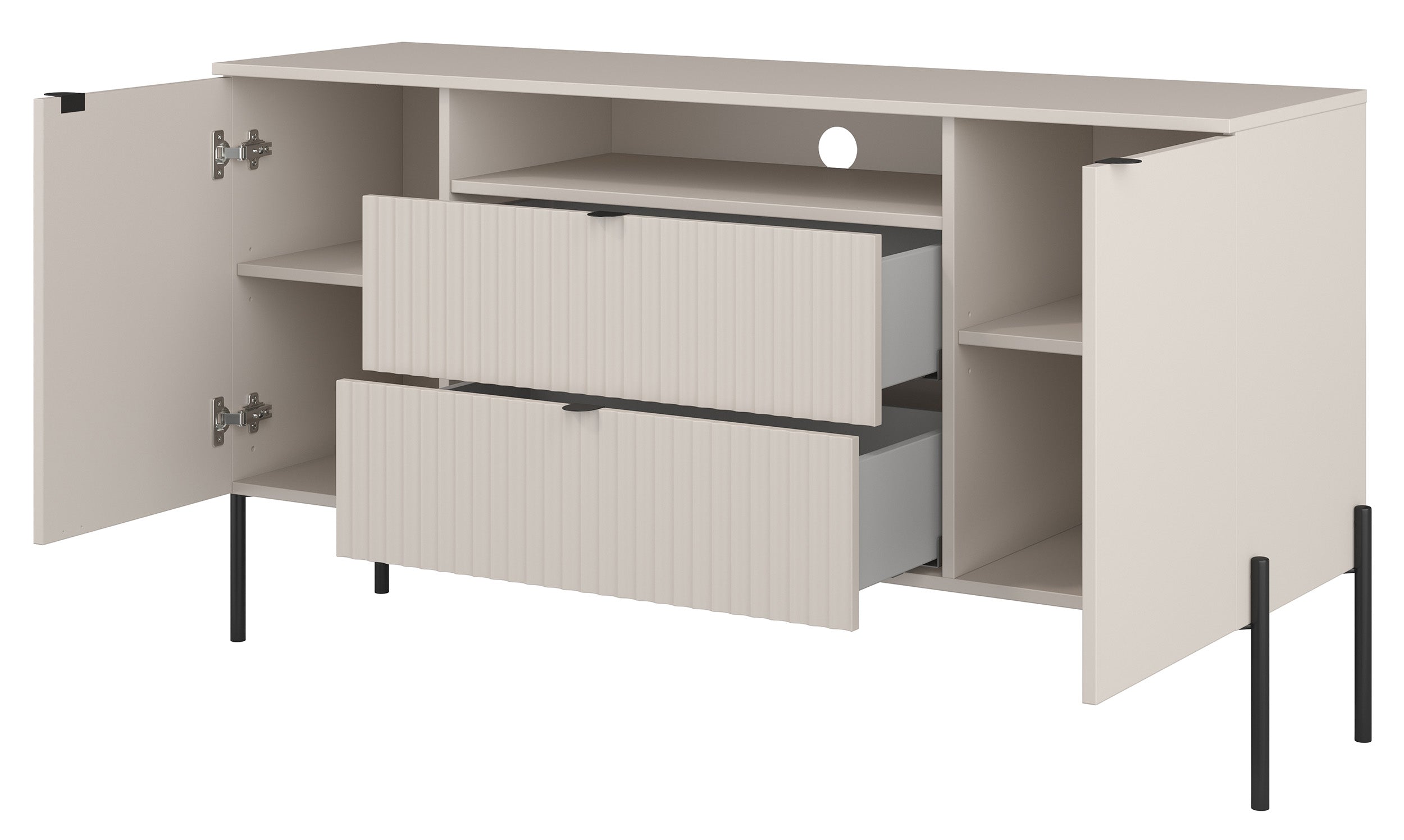 Zweitrüriger Ore-Kommode mit zwei Schubladen, 140 cm, Kaschmirfarben mit geriffelter Front