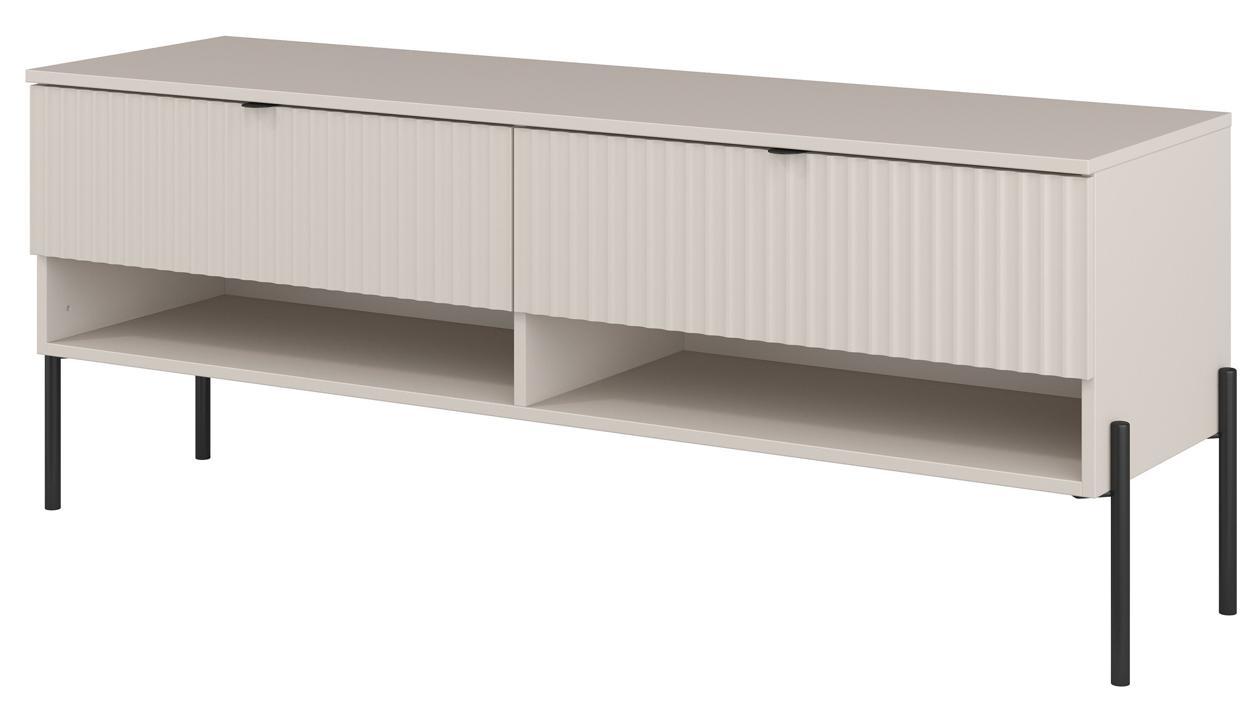 TV-Schrank Ore mit zwei Schubladen, 140 cm, Kaschmirfarben mit geriffelter Front
