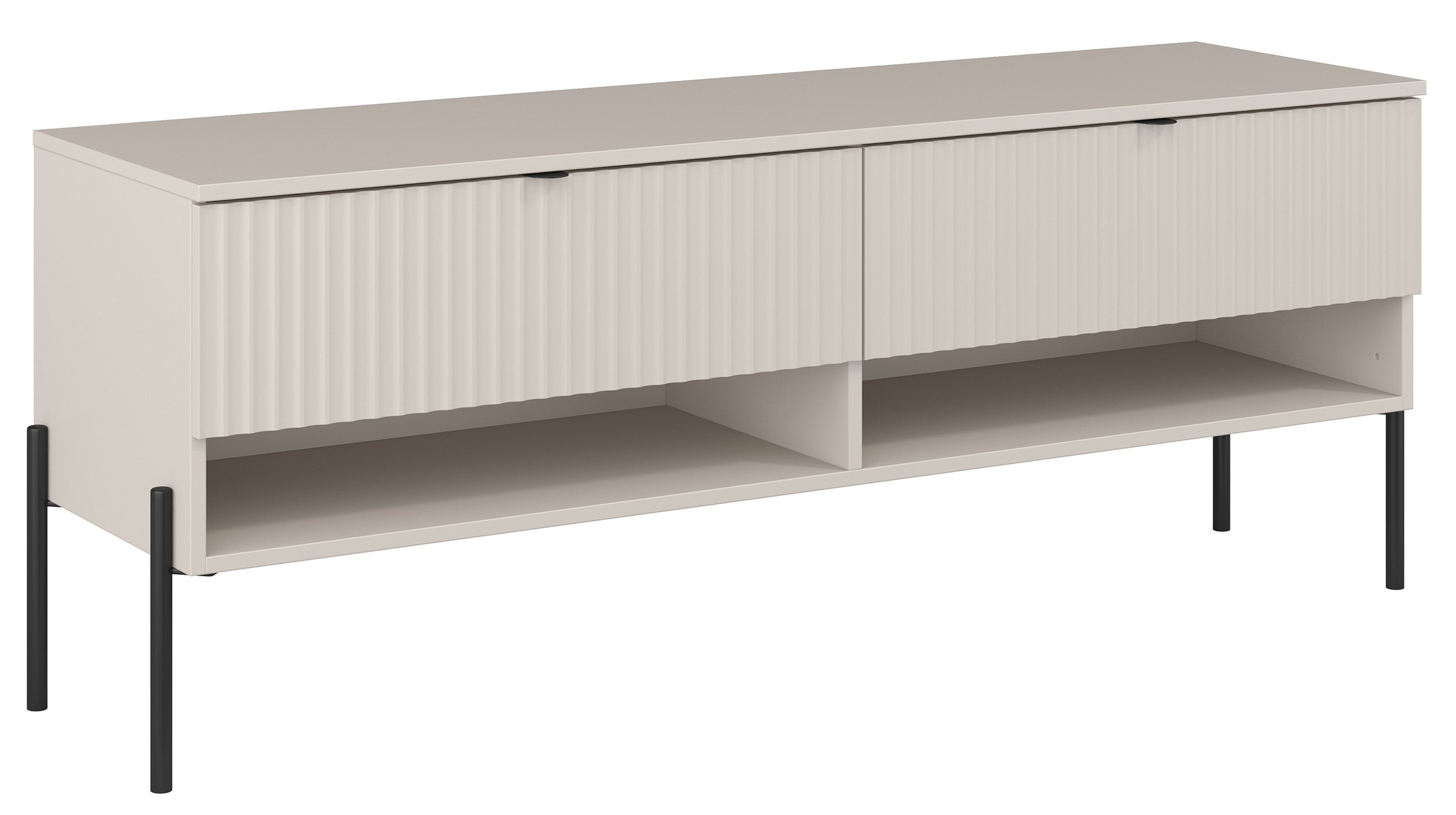 TV-Schrank Ore mit zwei Schubladen, 140 cm, Kaschmirfarben mit geriffelter Front