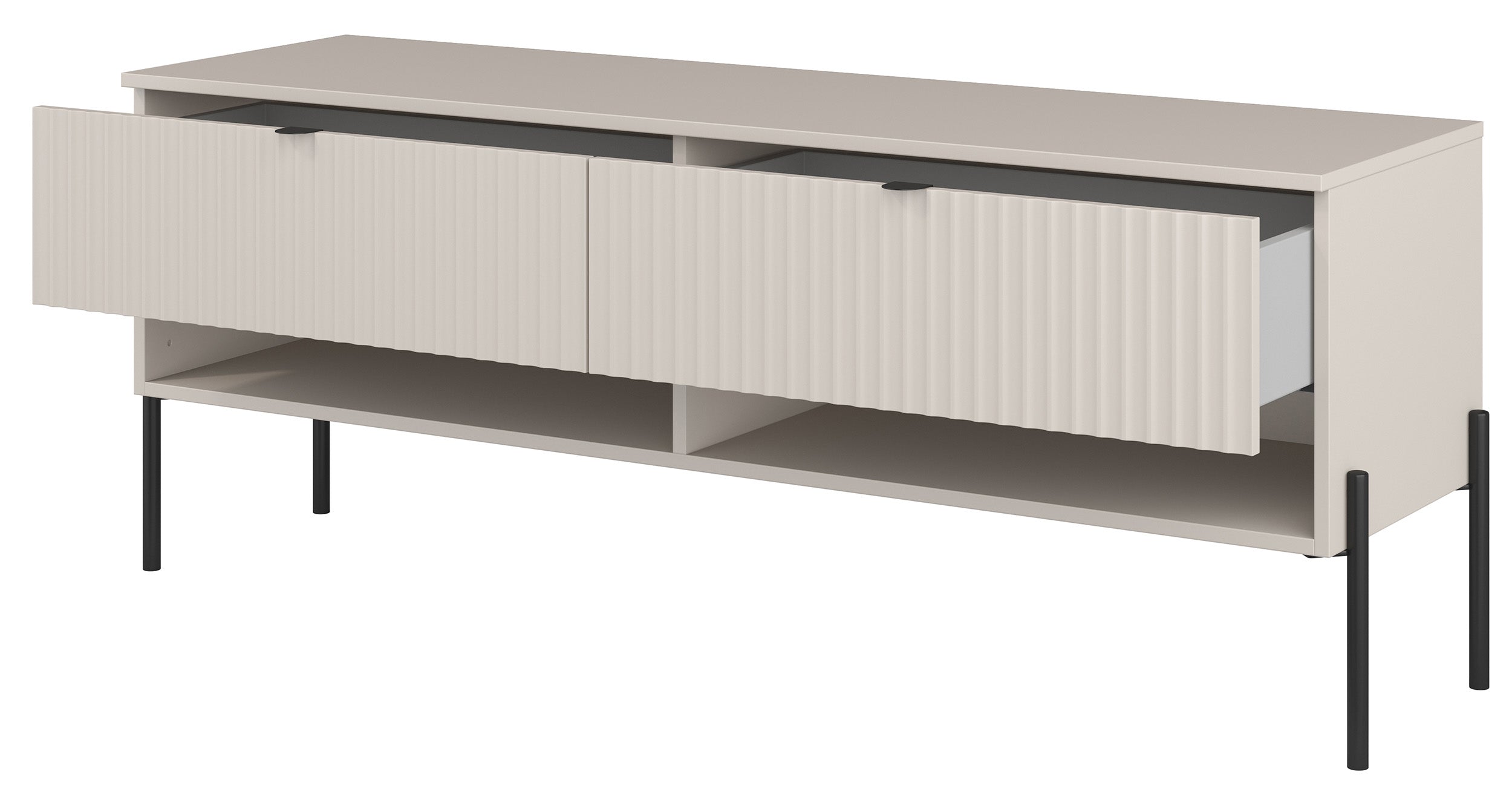 TV-Schrank Ore mit zwei Schubladen, 140 cm, Kaschmirfarben mit geriffelter Front