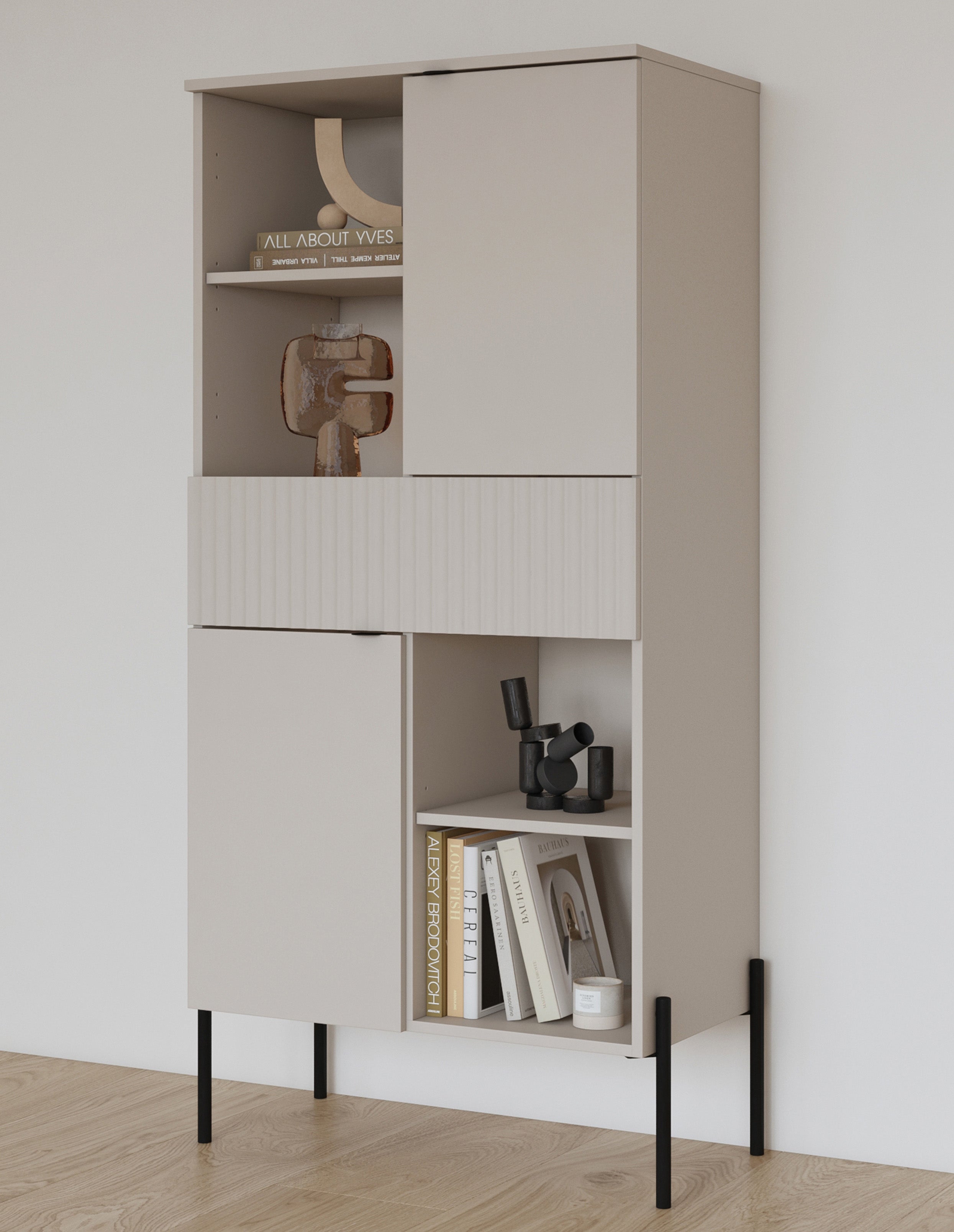 Zweituriges Regal Ore mit 70 cm Kaschmir-Schublade und geriffelter Front