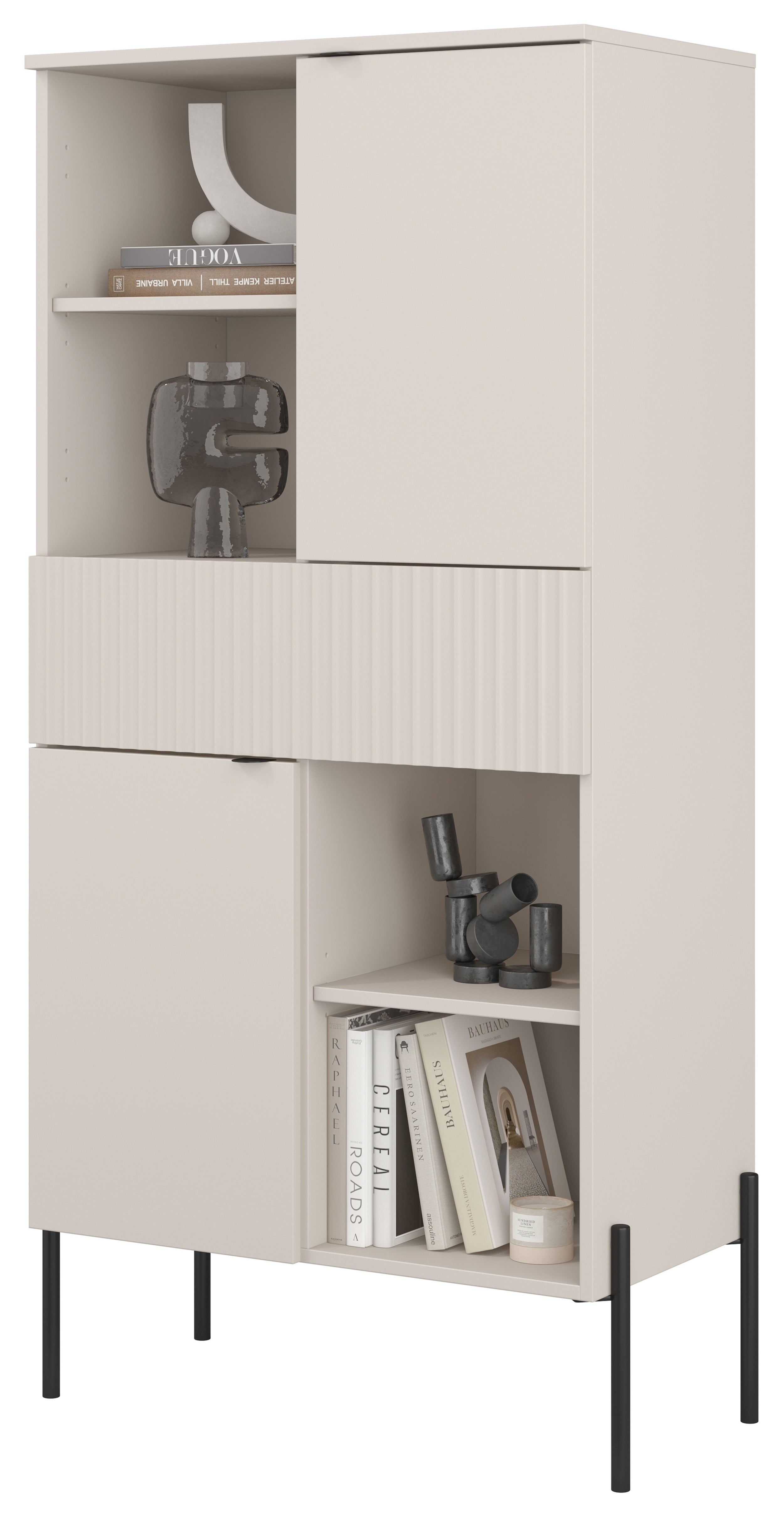 Zweituriges Regal Ore mit 70 cm Kaschmir-Schublade und geriffelter Front