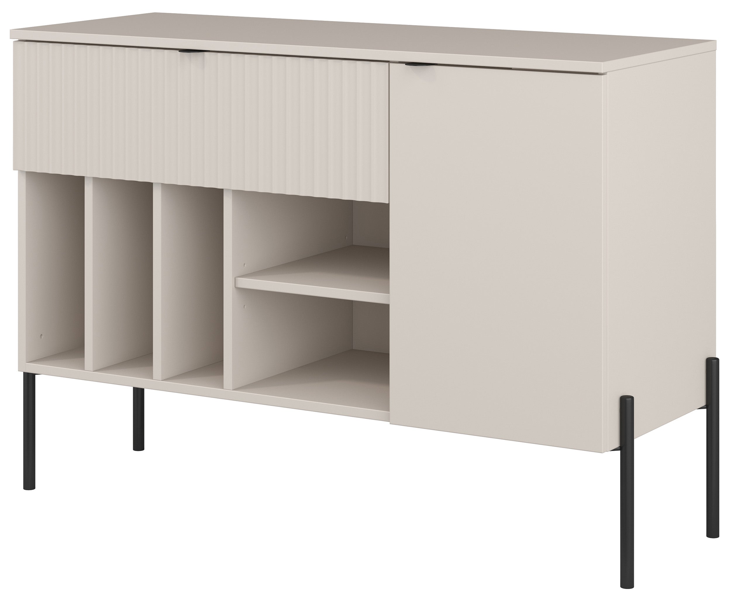 Einflügelige Kommode Ore mit Schublade, 105 cm, Kaschmirfarbe mit geriffelter Front