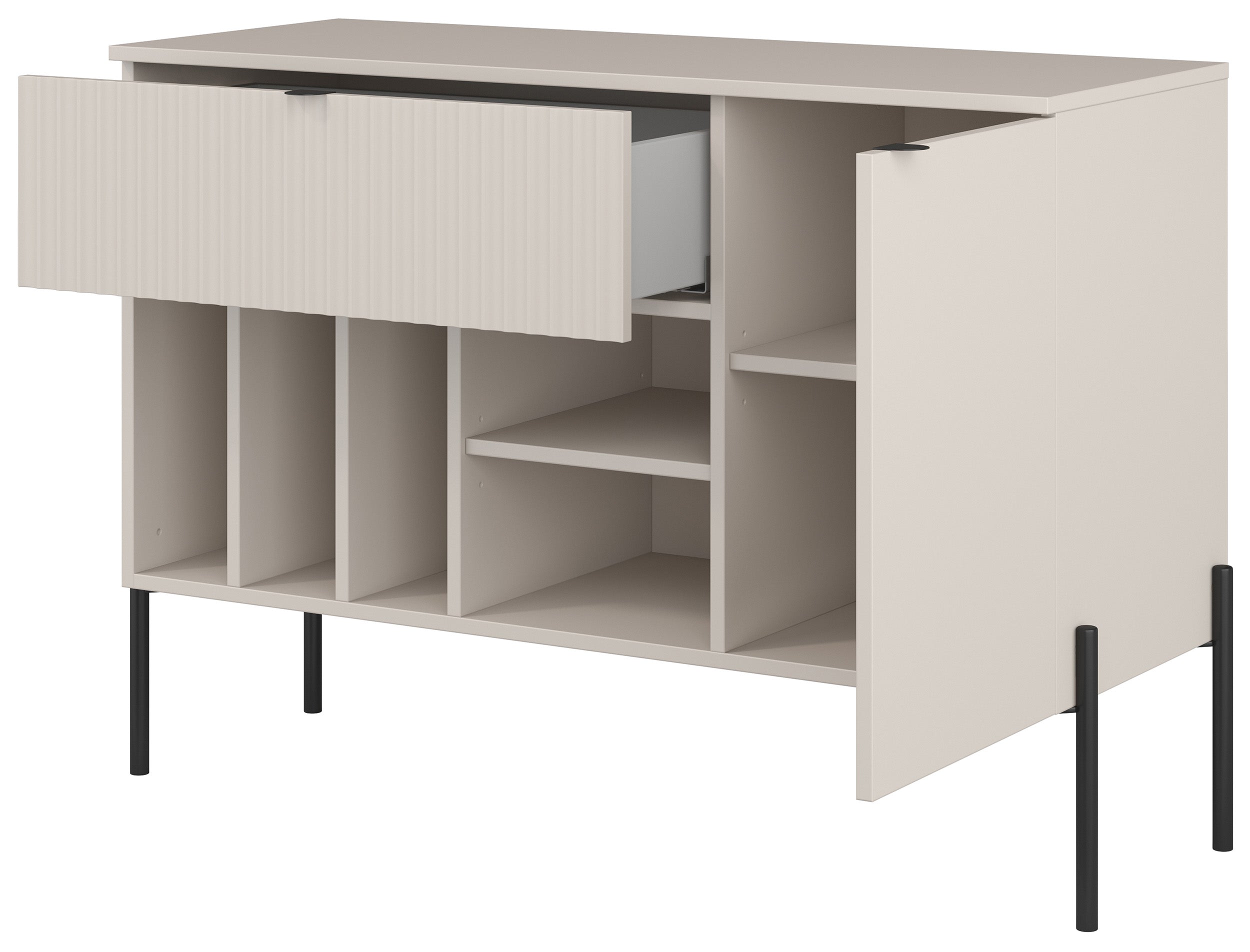 Einflügelige Kommode Ore mit Schublade, 105 cm, Kaschmirfarbe mit geriffelter Front