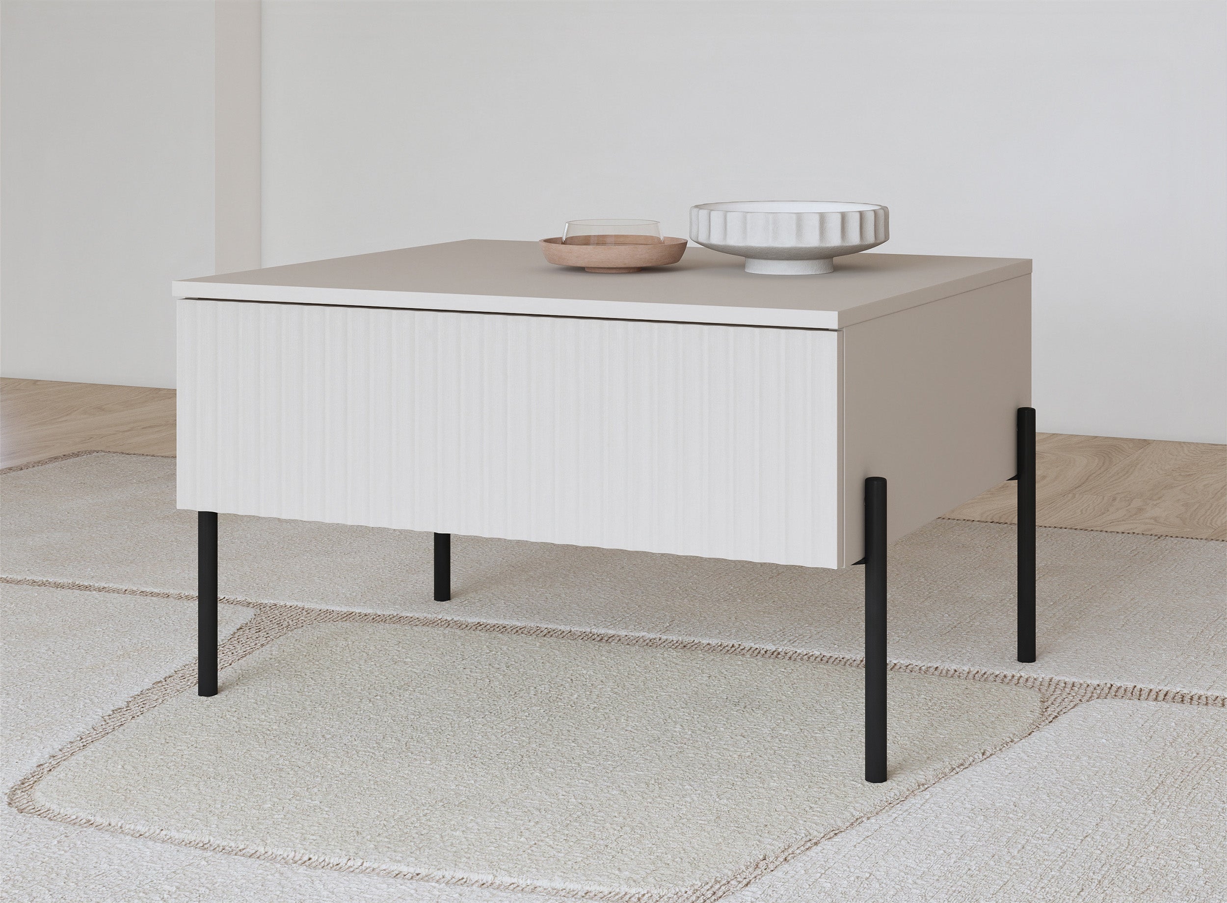 Couchtisch Ore mit Schublade 70x60 cm Kaschmir mit gerillter Front