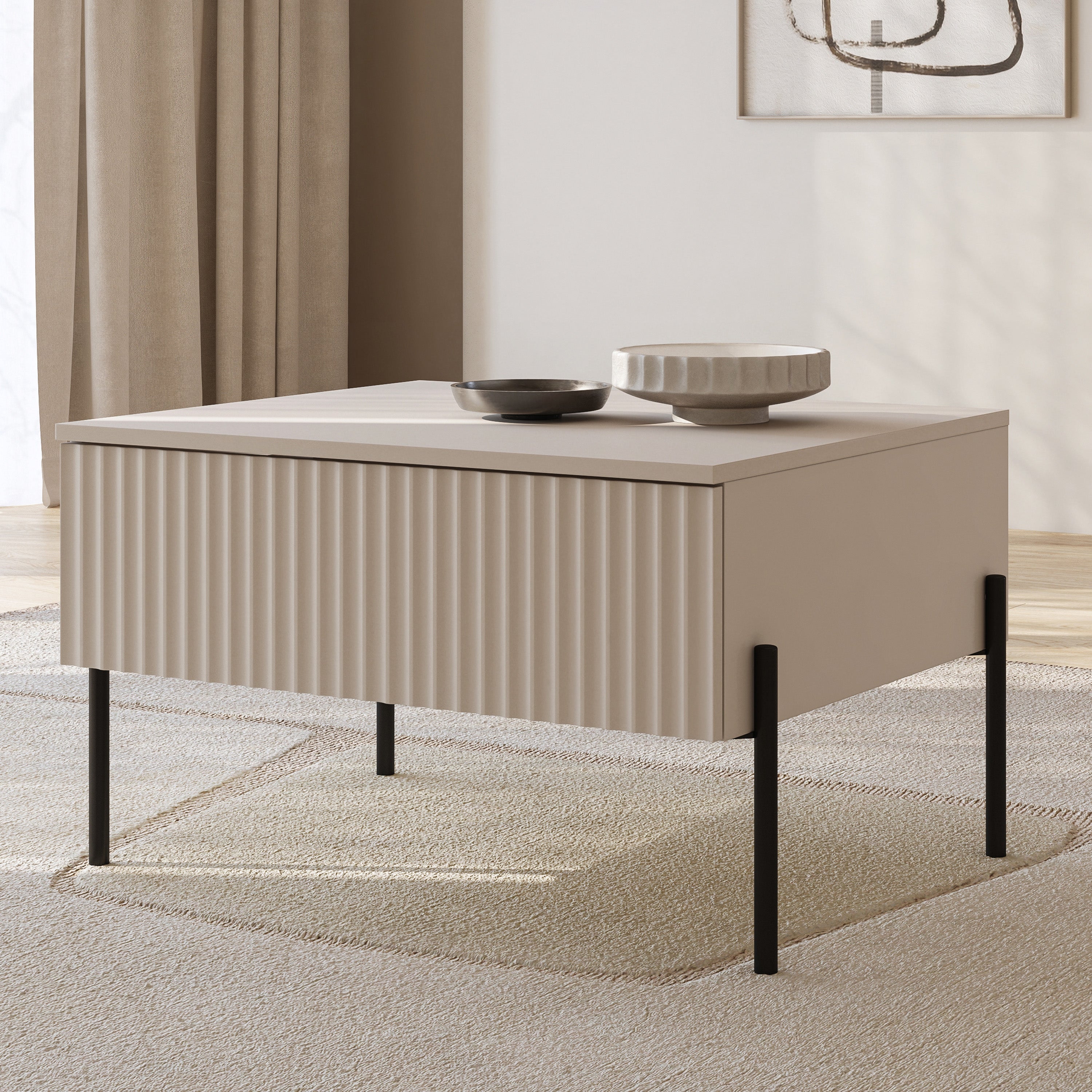 Couchtisch Ore mit Schublade 70x60 cm Kaschmir mit gerillter Front