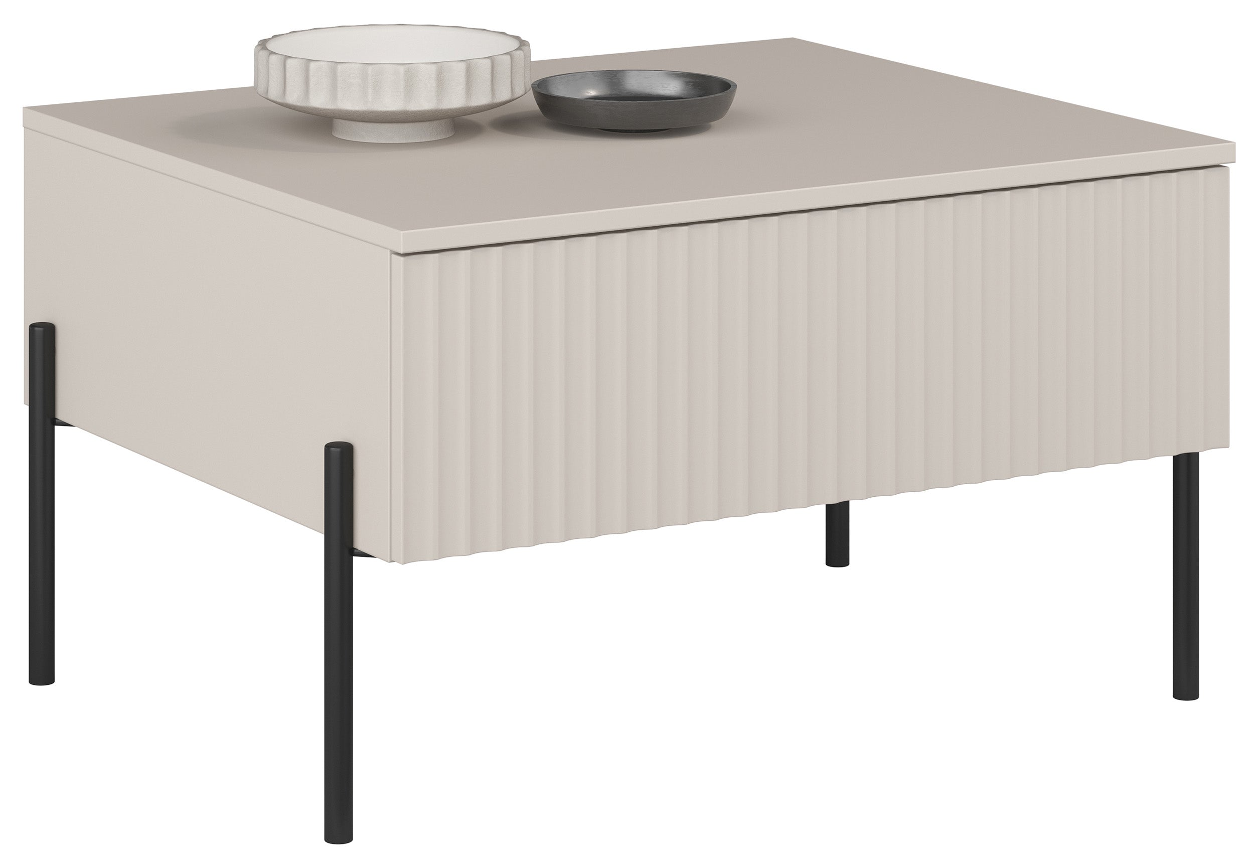 Couchtisch Ore mit Schublade 70x60 cm Kaschmir mit gerillter Front