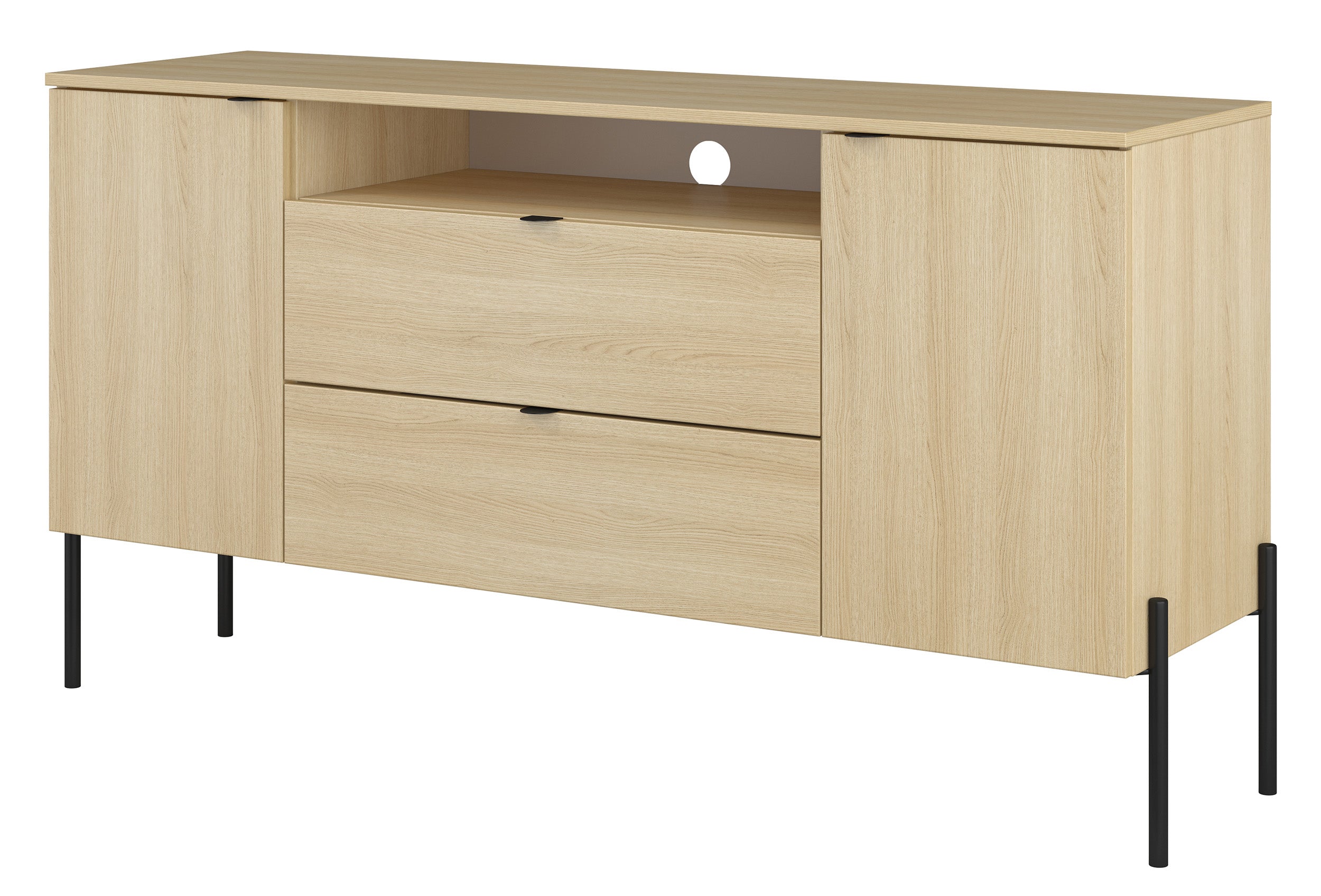 Zweiturige Kommode Ore mit zwei Schubladen, 140 cm, Lindberg-Eiche