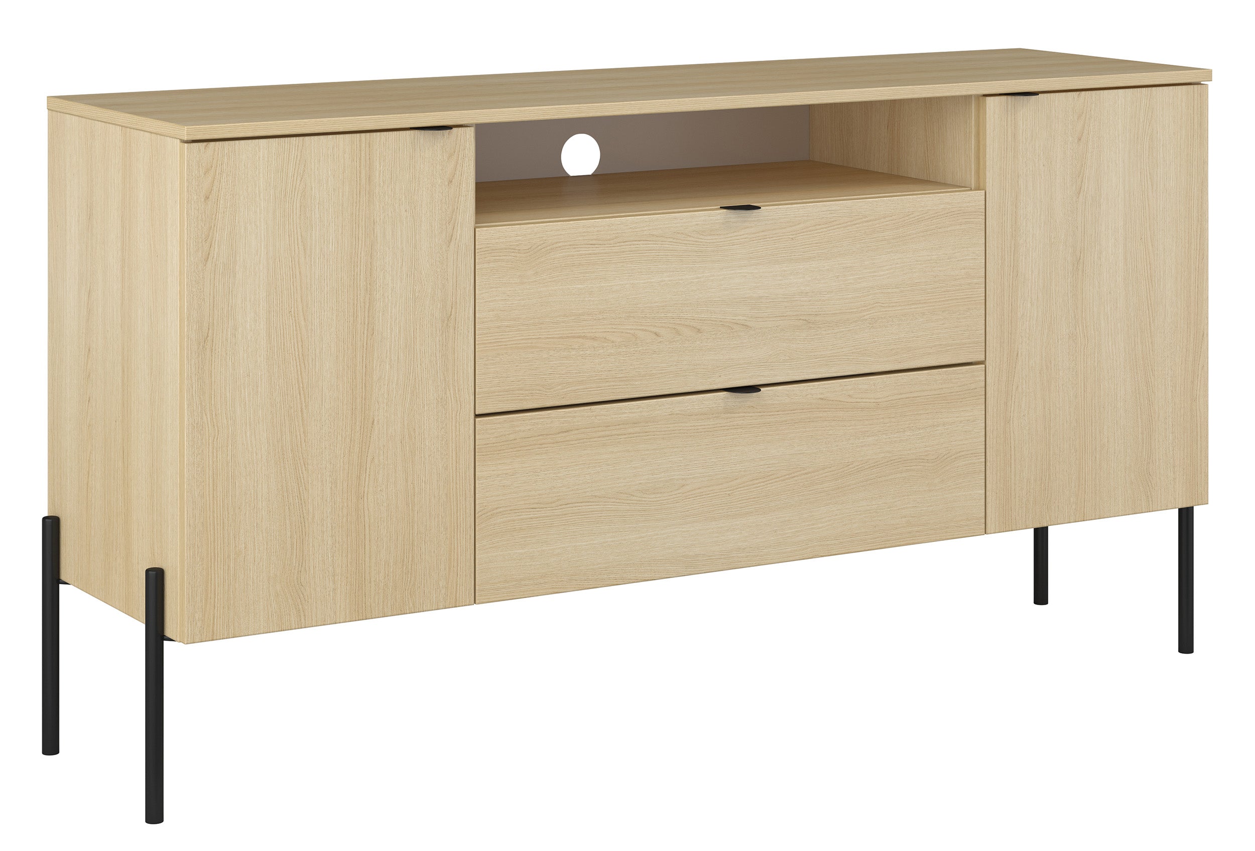 Zweiturige Kommode Ore mit zwei Schubladen, 140 cm, Lindberg-Eiche