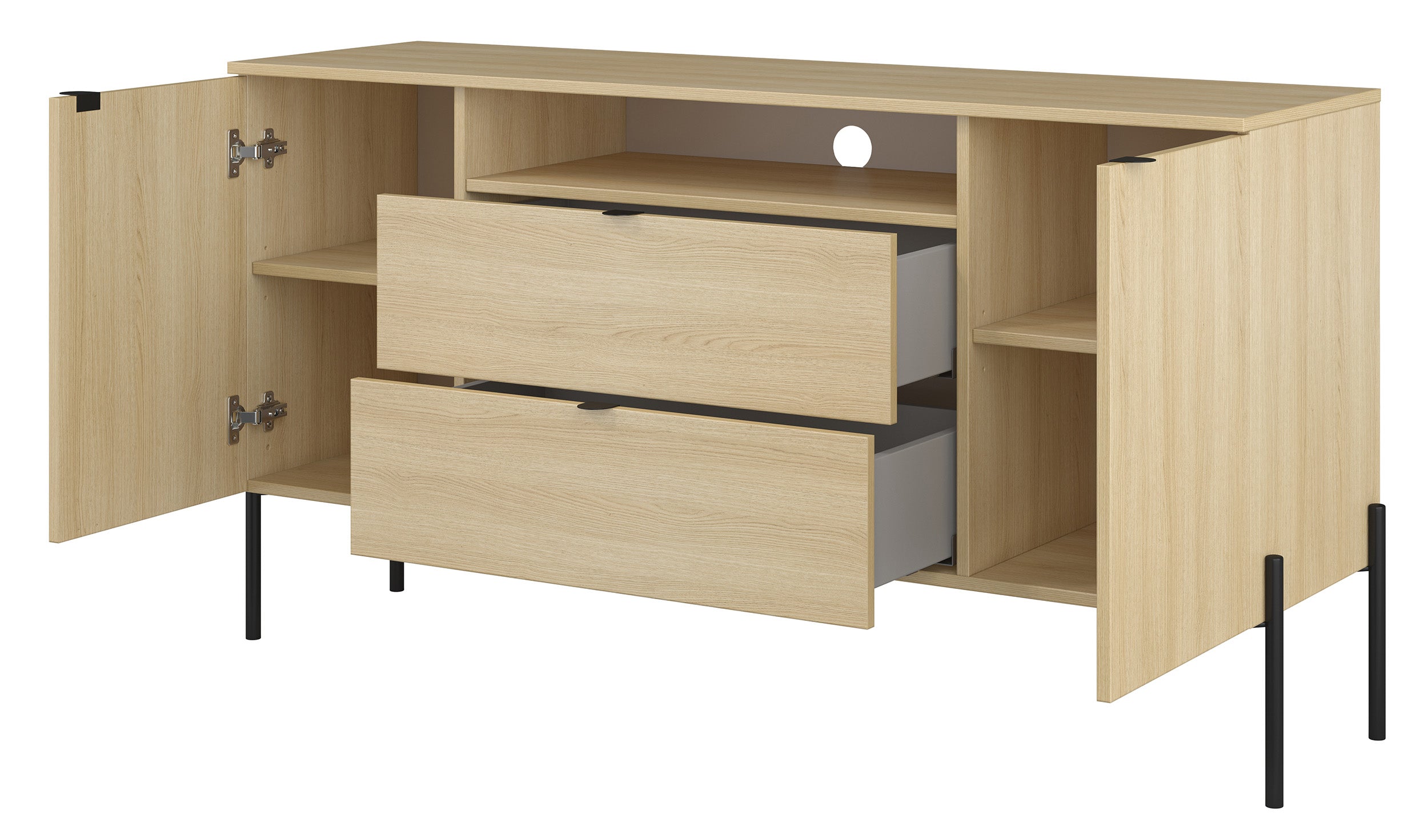 Zweiturige Kommode Ore mit zwei Schubladen, 140 cm, Lindberg-Eiche