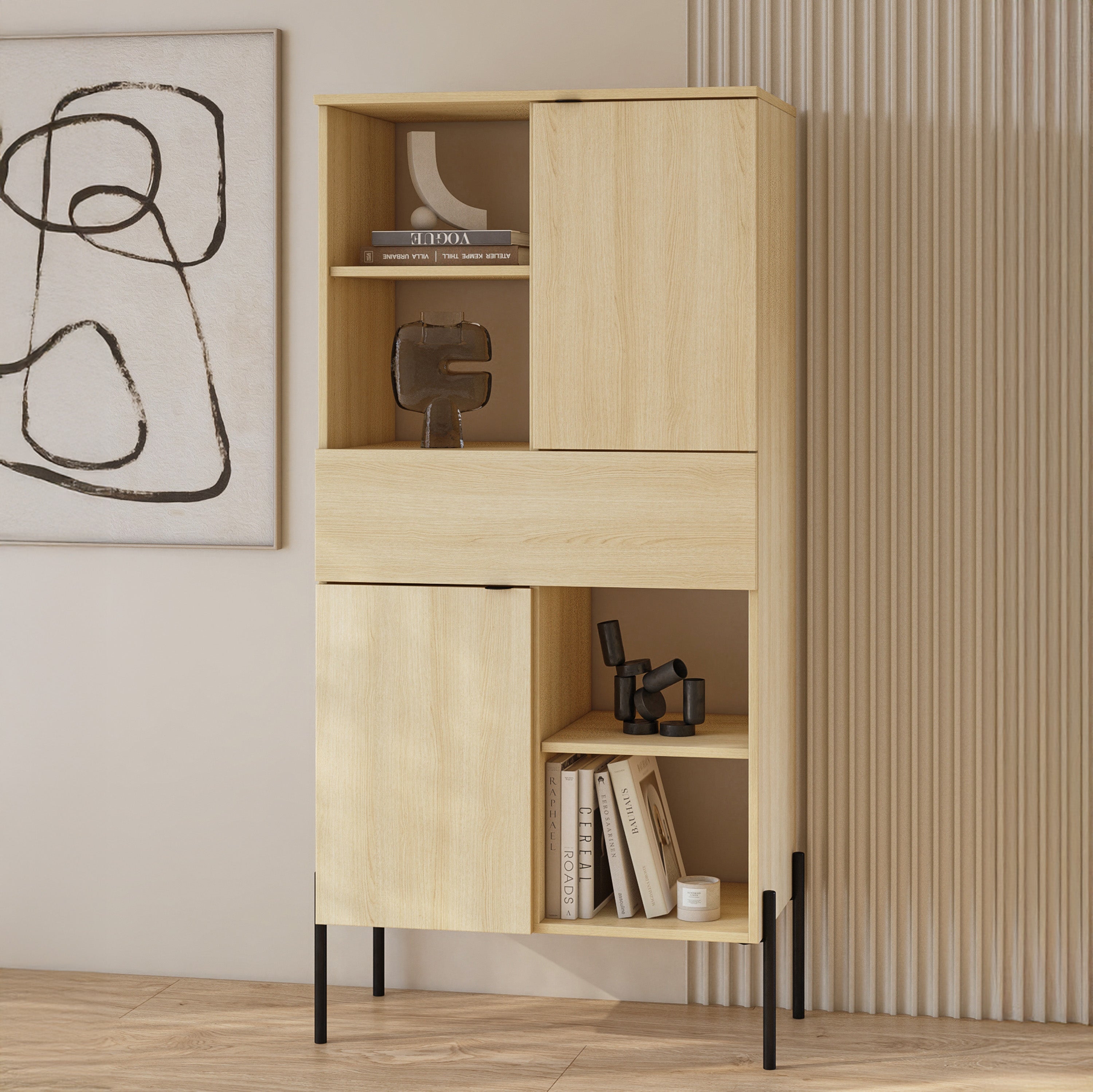 Zweituriges Regal Ore mit Schublade 70 cm Lindberg-Eiche