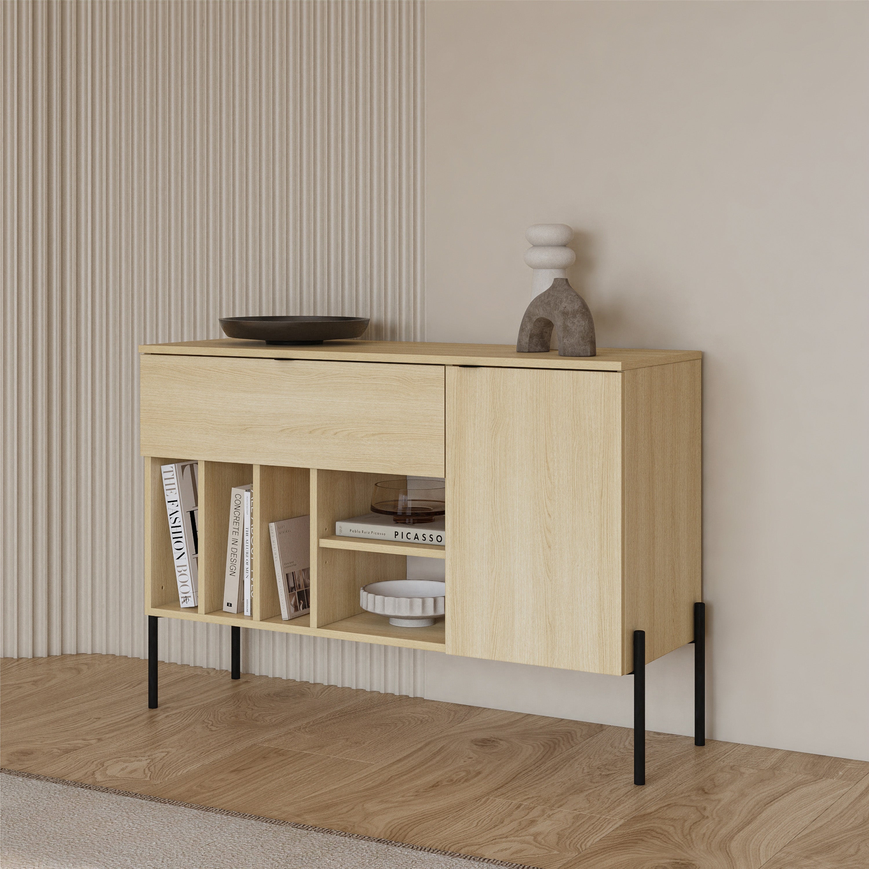 Einzeltür-Kommode Ore mit Schublade, 105 cm, Lindberg-Eiche