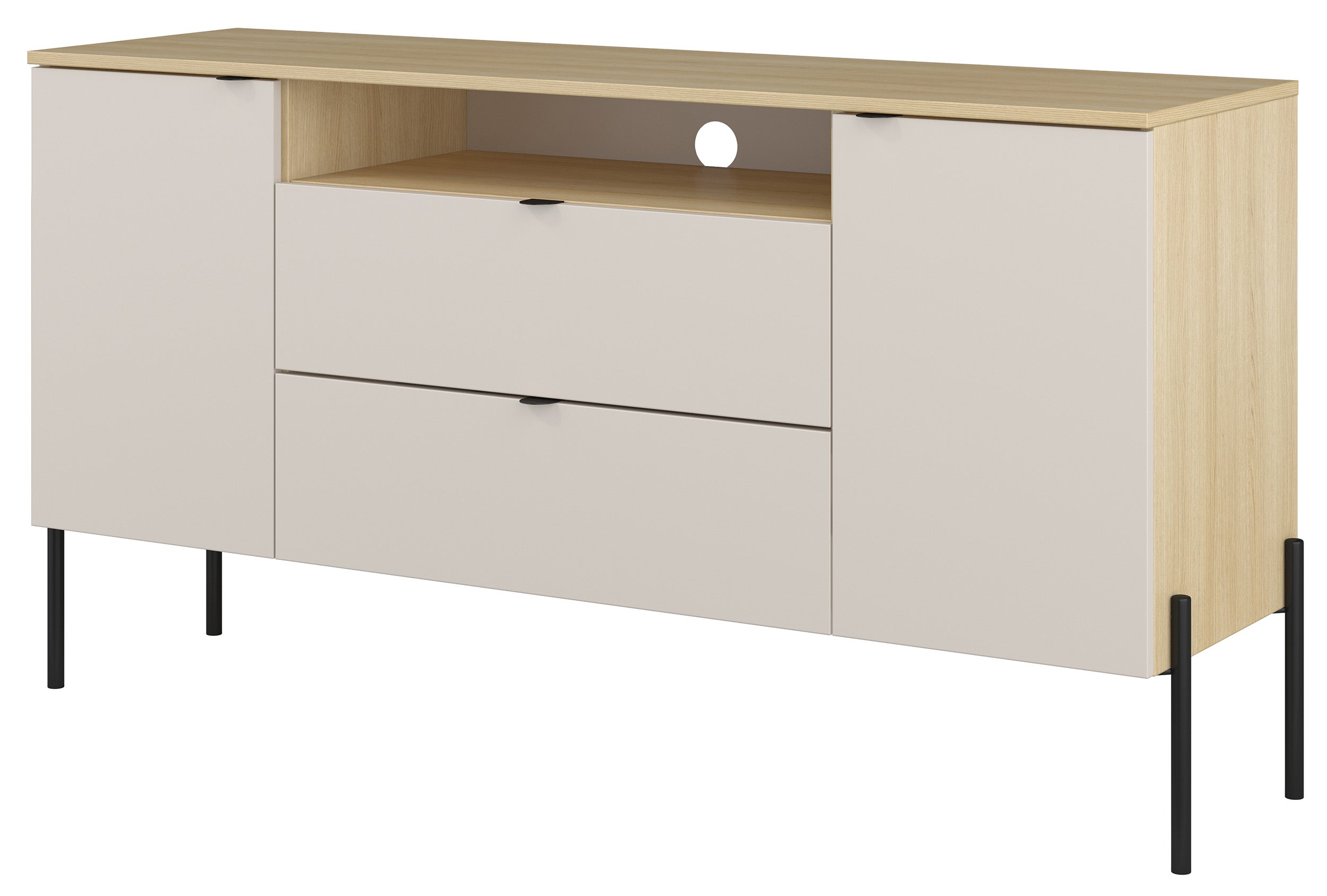Zweiturige Kommode Ore mit zwei Schubladen, 140 cm, Lindberg-Eiche/Kaschmir